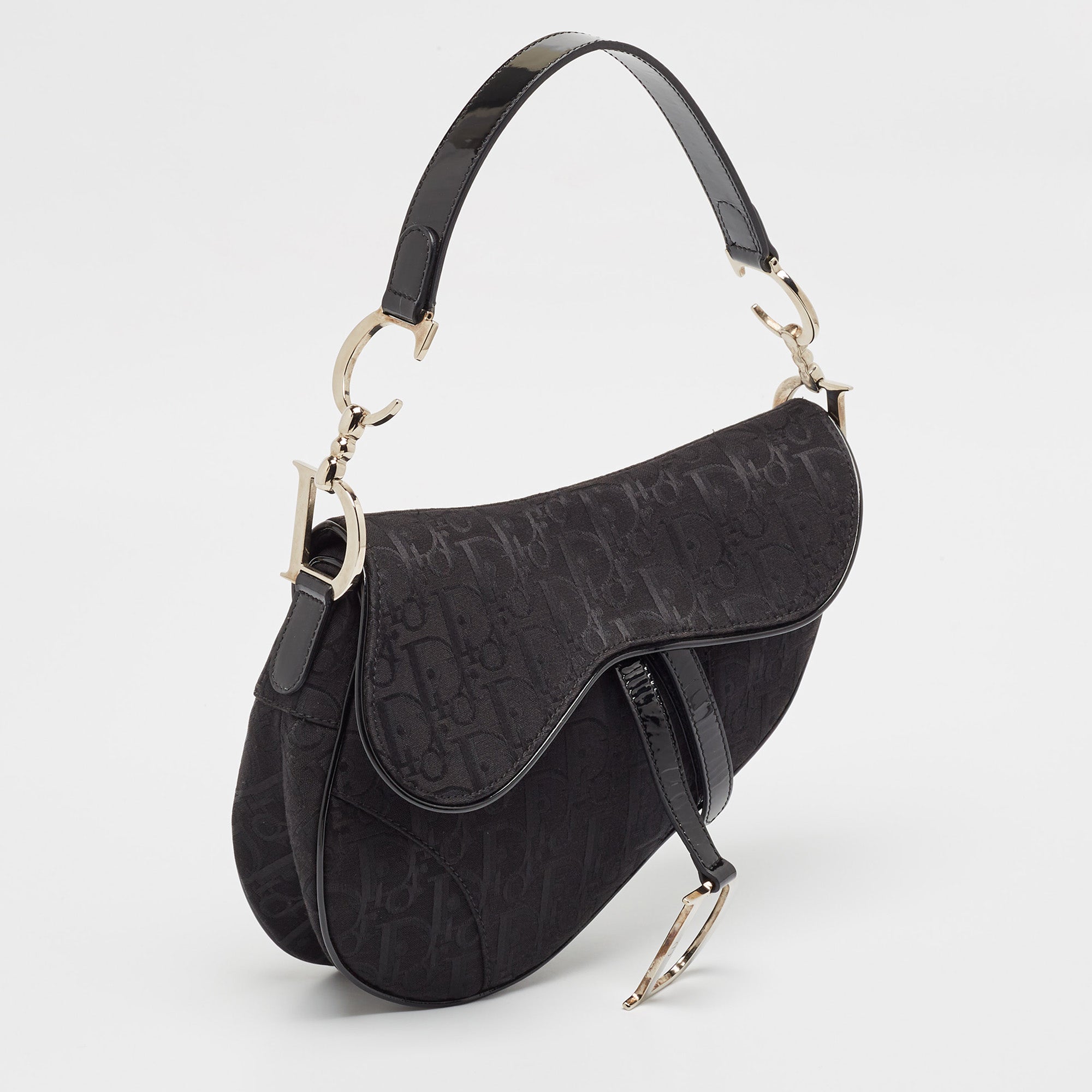 Dior Black Oblique Canvas And  Leather Xs Saddle Bag