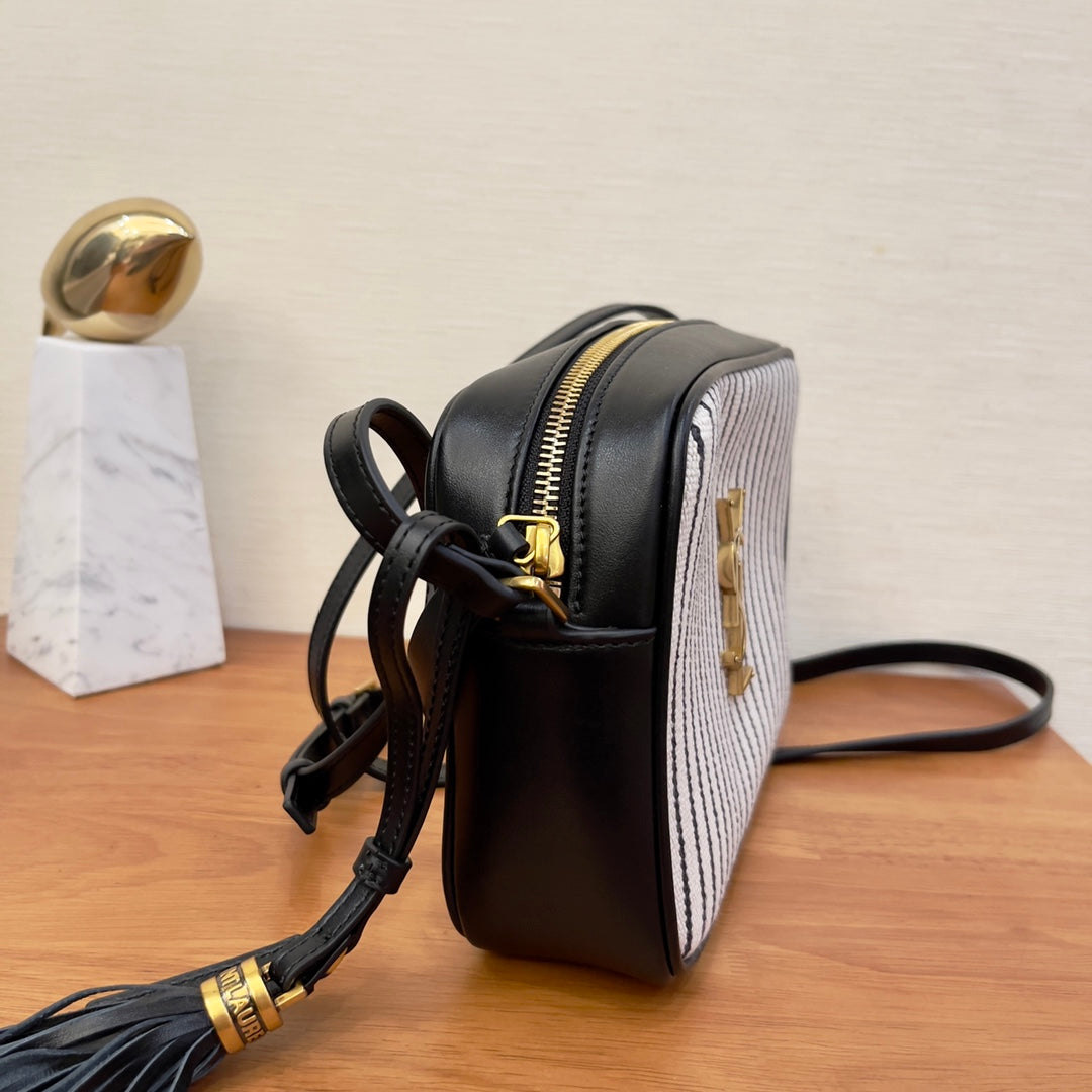 Top Quality Lou Camera Bag In Canvas Black And White For Women 9in/23cm YSL 612542FAACG9583