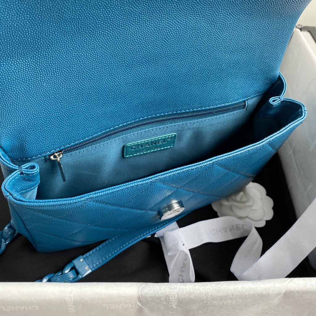 ChanelFlap Bag Red Hardware Grained Blue For Women, Women’s Handbags, Shoulder Bags 9.4in/24cm AS2303