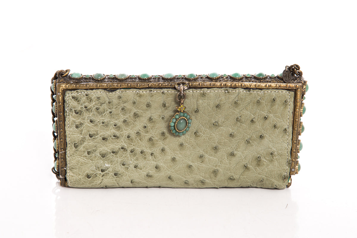 Clara Kasavina Mint Green Exotic Leather Clutch