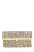 SOA Beige & Black Exotic Skin Foldover Clutch