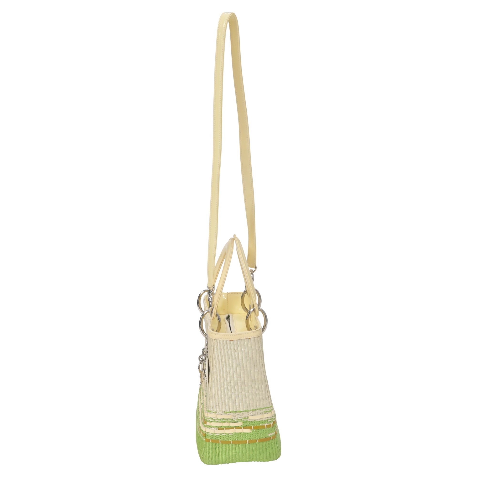 Dior Raffia Medium Lady Dior in Green Leather