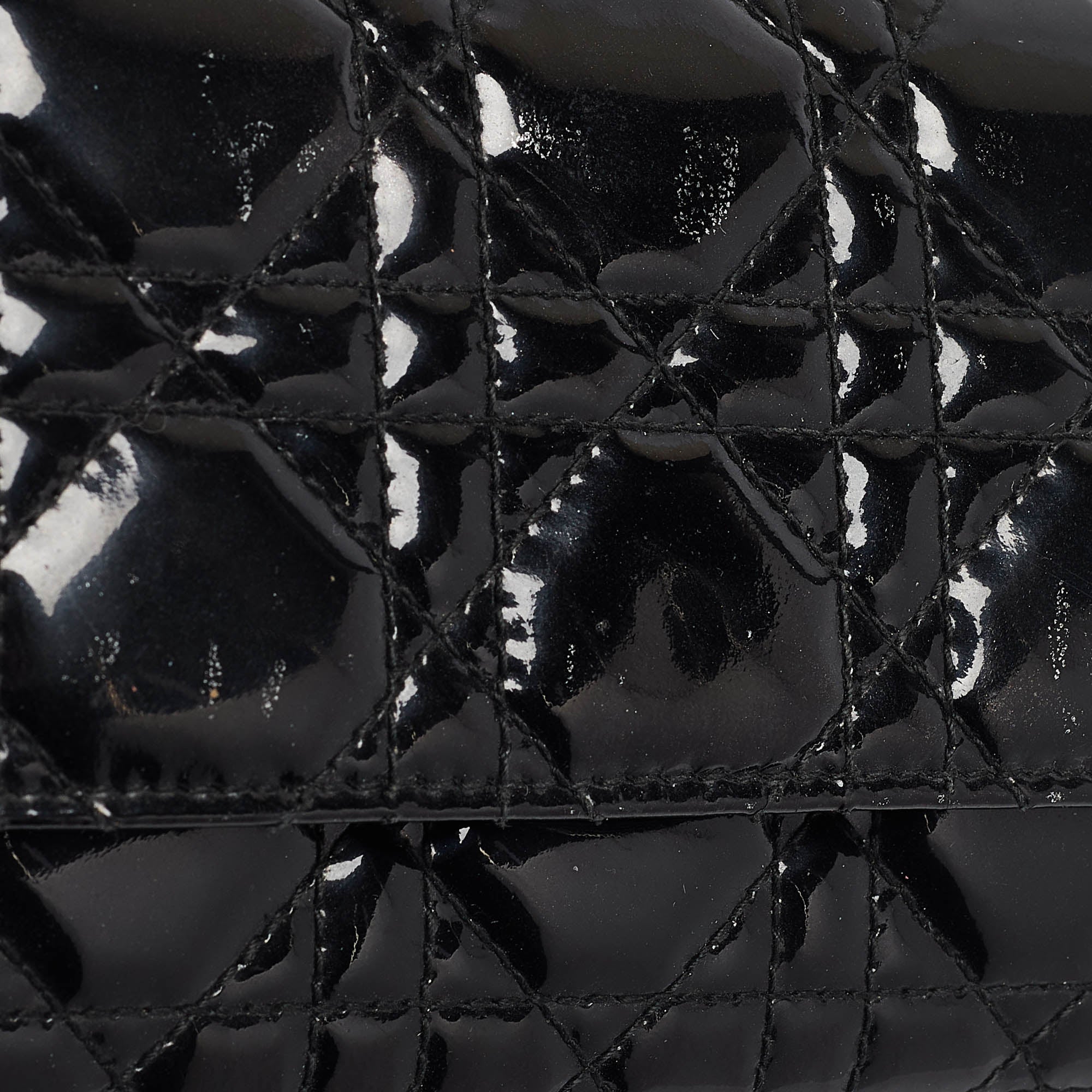 Dior Black Cannage  Leather Lady Dior Wallet On Chain