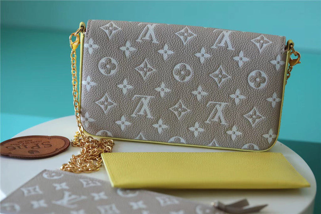Louis Vuitton Pochette Felicie Monogram Empreinte Pink/ Beige/ Yellow For Women,  Shoulder And Crossbody Bags 21cm/8.3in Louis Vuitton M81359