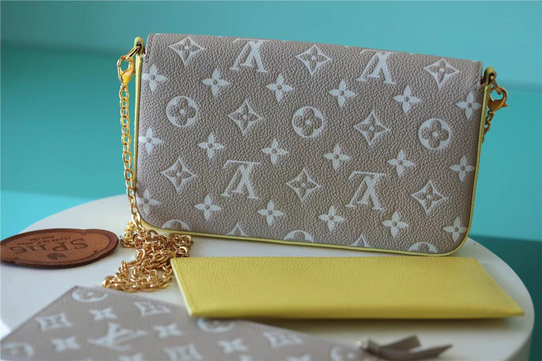 Louis Vuitton Pochette Felicie Monogram Empreinte Pink/ Beige/ Yellow For Women,  Shoulder And Crossbody Bags 21cm/8.3in Louis Vuitton M81359