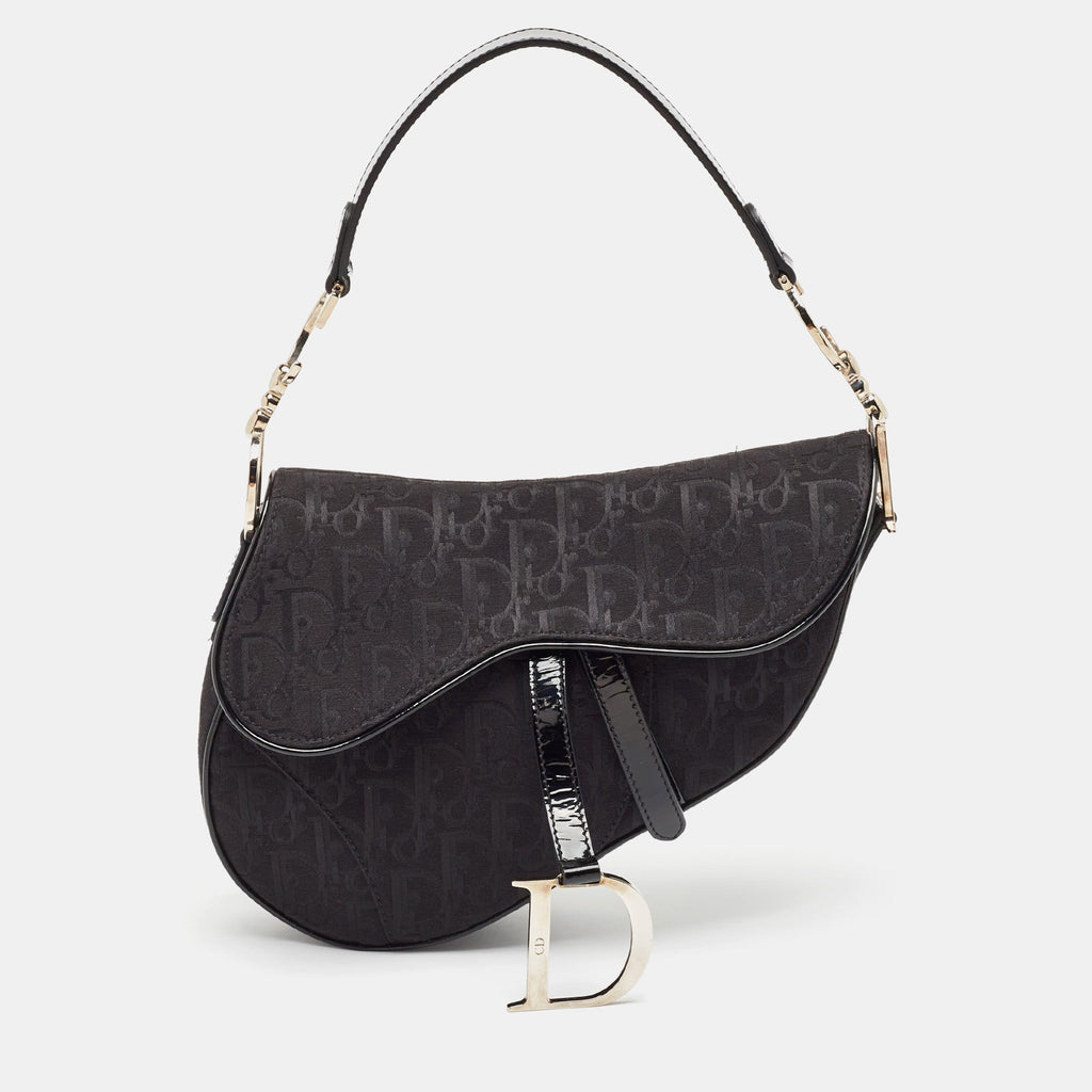 Dior Black Oblique Canvas And  Leather Xs Saddle Bag