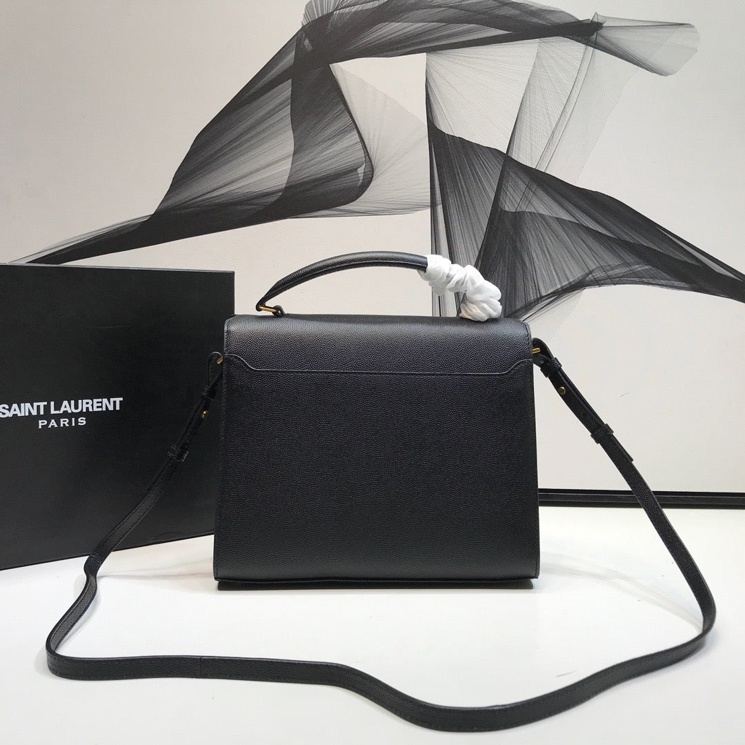 YSSL Cassandra Medium Top Handle Bag In Grain Black For Women 9in/24.5cm YSL