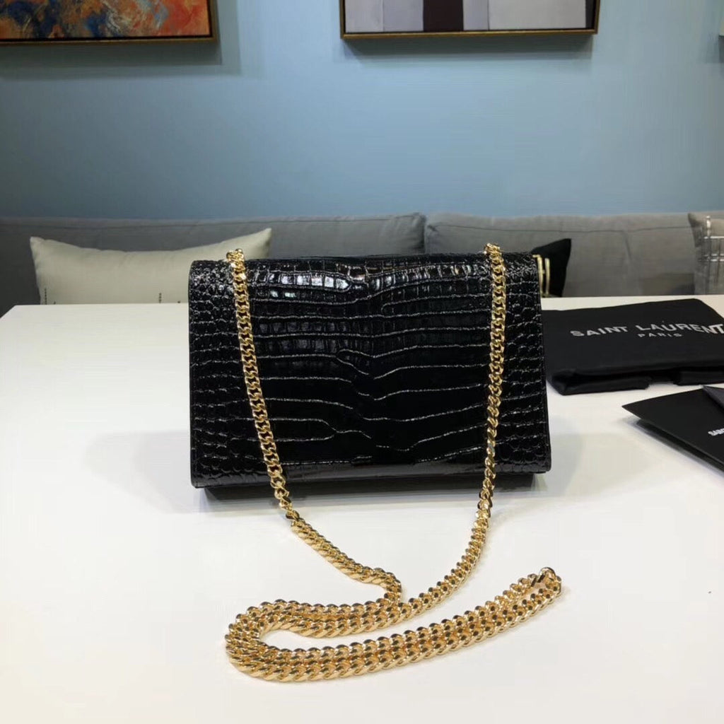 Top Quality Kate Small Chain Bag With Tassel In Embossed Black For Women 7.8in/20cm YSL 474366DND0J1000