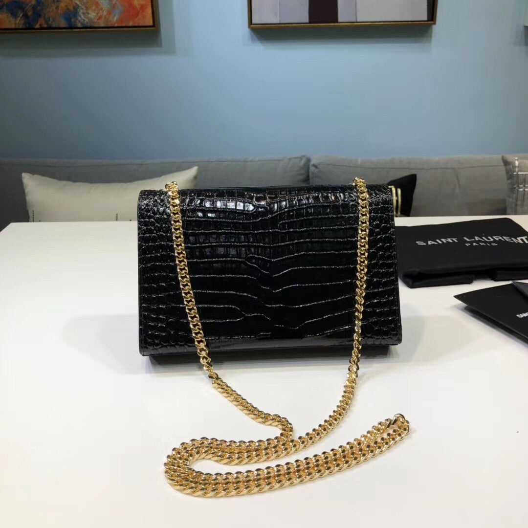 Top Quality Kate Small Chain Bag With Tassel In Embossed Black For Women 7.8in/20cm YSL 474366DND0J1000