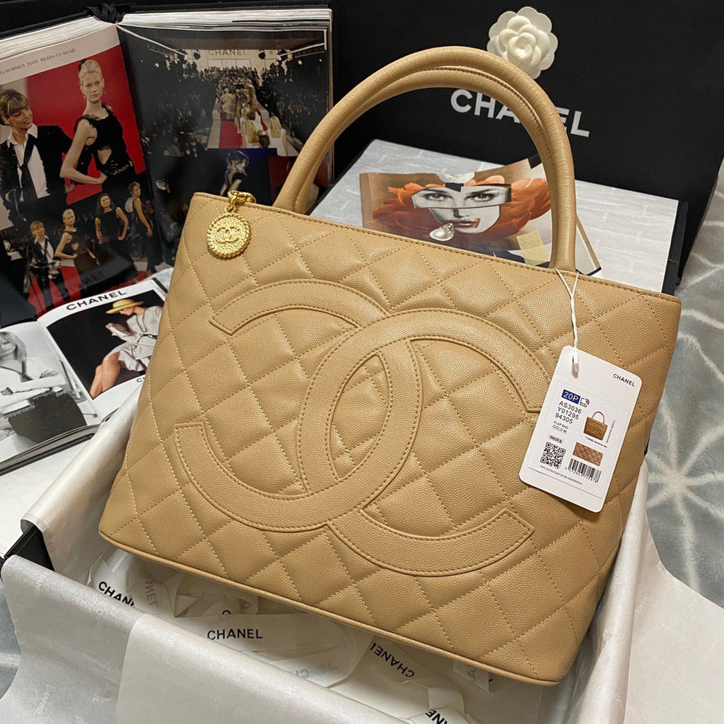 ChanelMedallion Tote Gold Hardware Caviar Yellow For Women Handbags, Shoulder Bags 15.6in/32cm