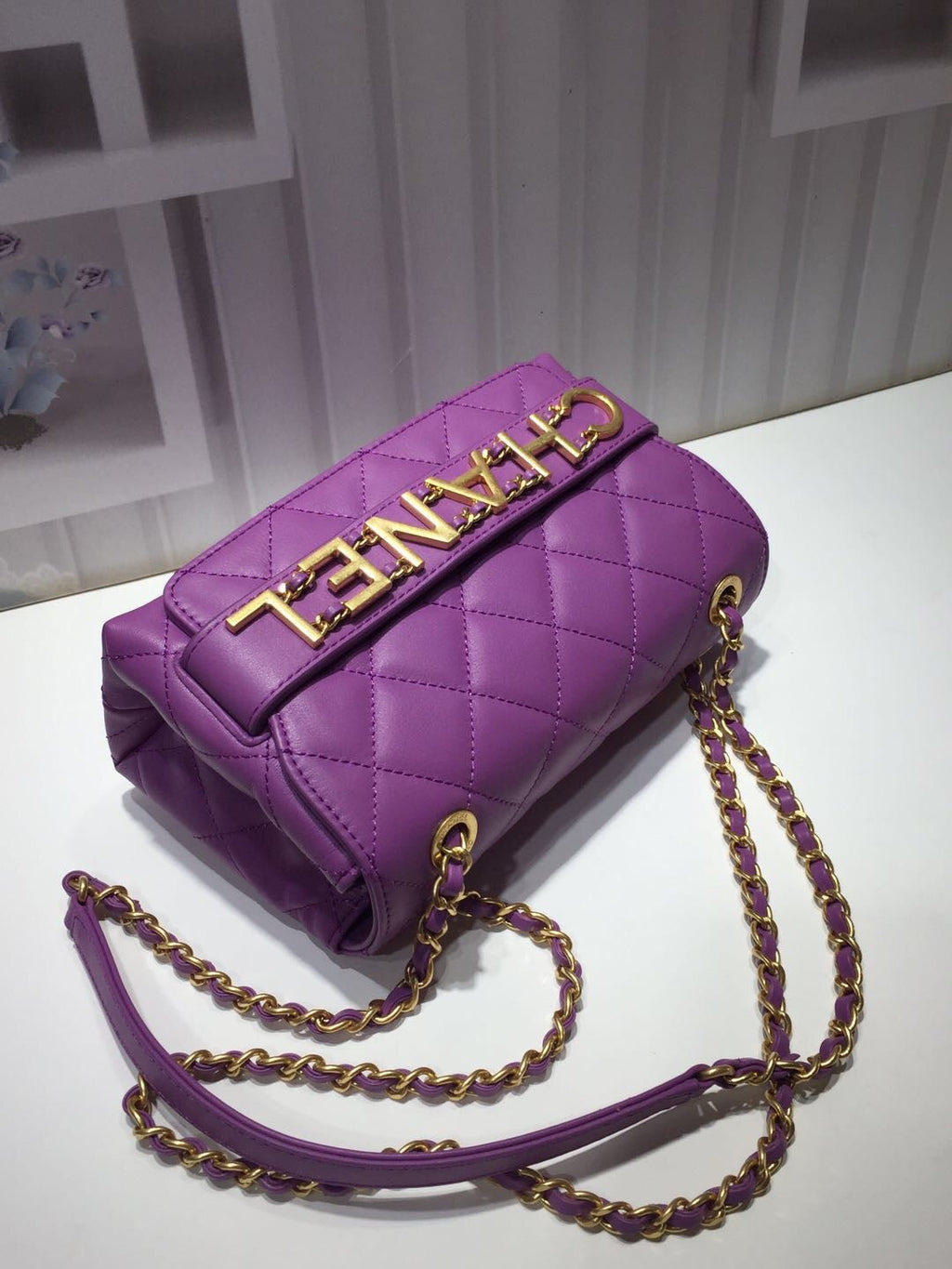 ChanelFront Logo Small GlamIap Bag Gold Hardware Purple For Women Handbags, Shoulder Bags 8.2in/21cm AS1490