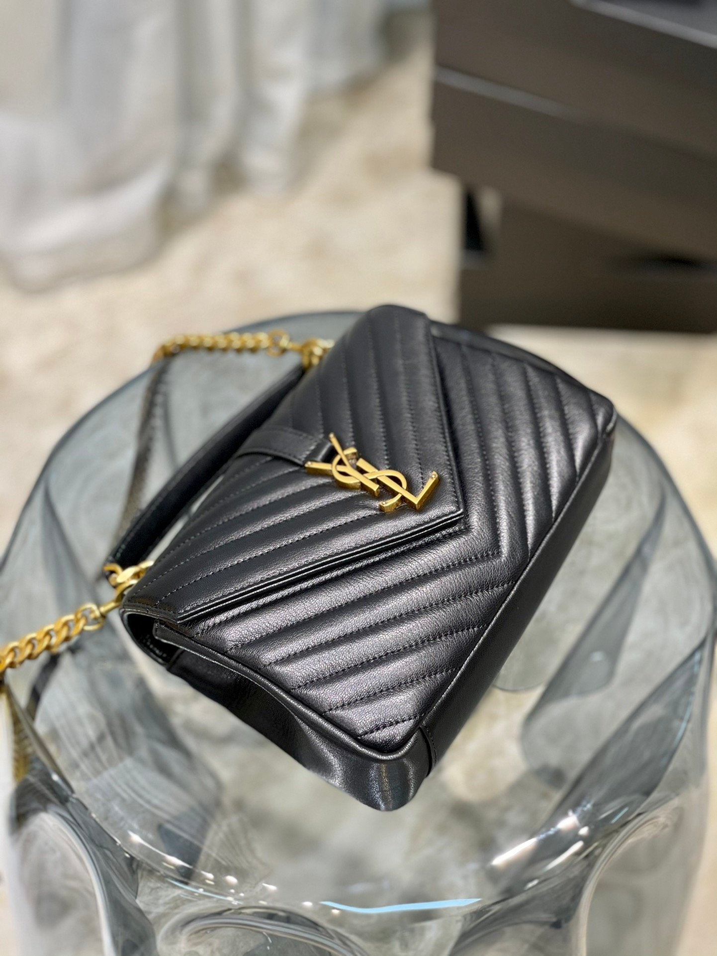 Top Quality College MeTop Qualityum Chain Bag Black Gold Toned Hardware For Women 9.4in/24cm YSL