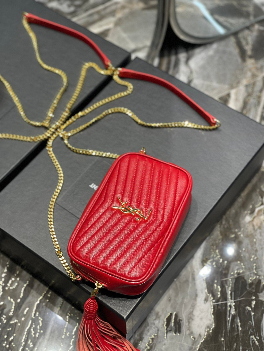 Top Quality Lou Mini Bag Red In Quilted Grain De Poudre With Gold Hardware For Women 7.4in/19cm YSl 6125791GF076008