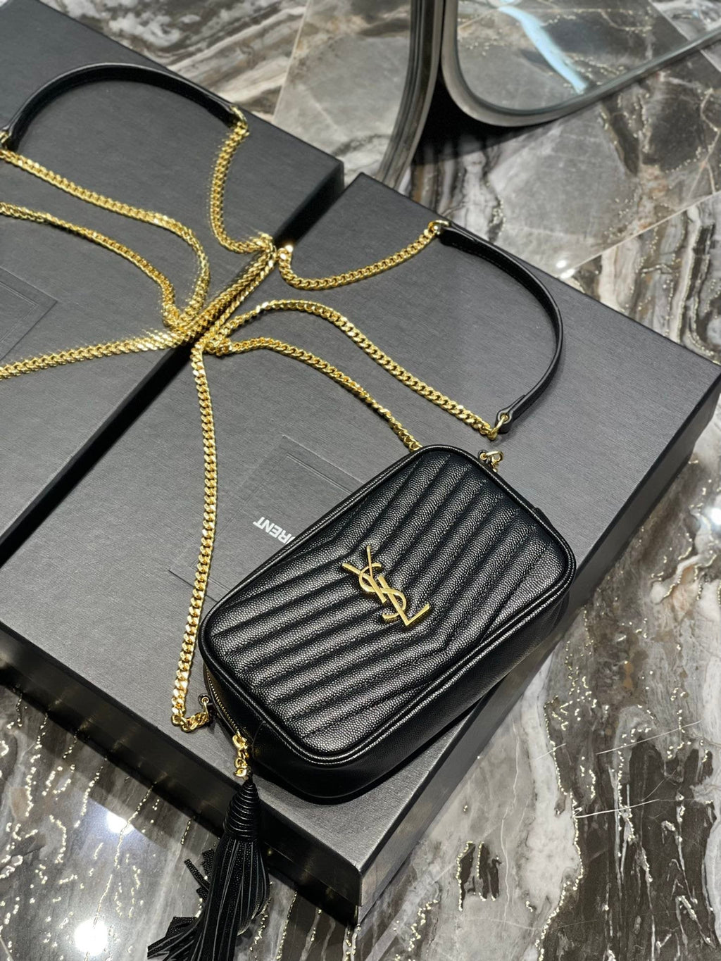 Top Quality Lou Mini Bag Black In Quilted Grain De Poudre With Gold Hardware For Women 7.4in/19cm YSl 6125791GF011000
