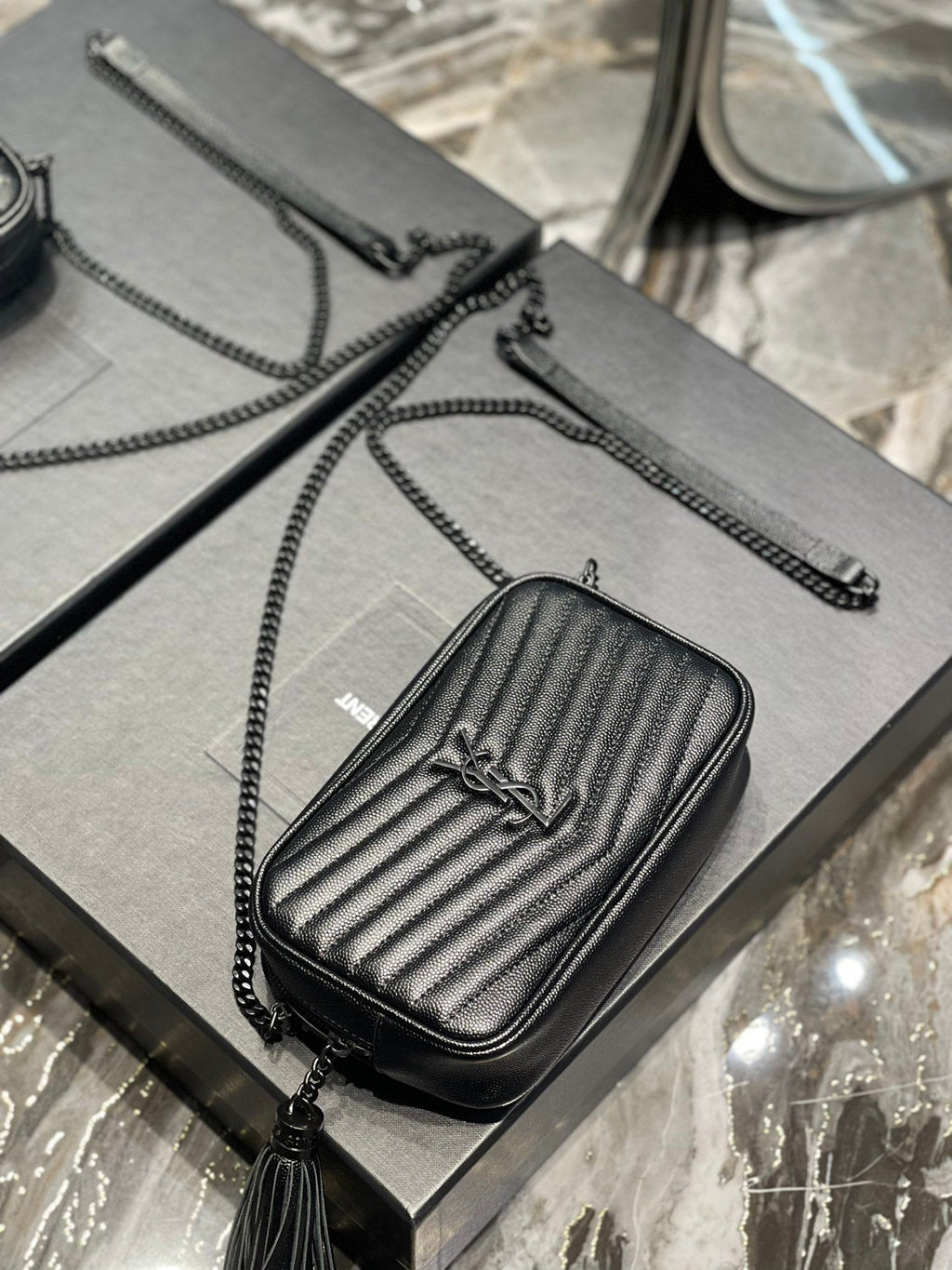 Top Quality Lou Mini Bag Black In Quilted Grain De Poudre With Metal Toned Hardware For Women 7.4in/19cm YSl 6125791GF081000