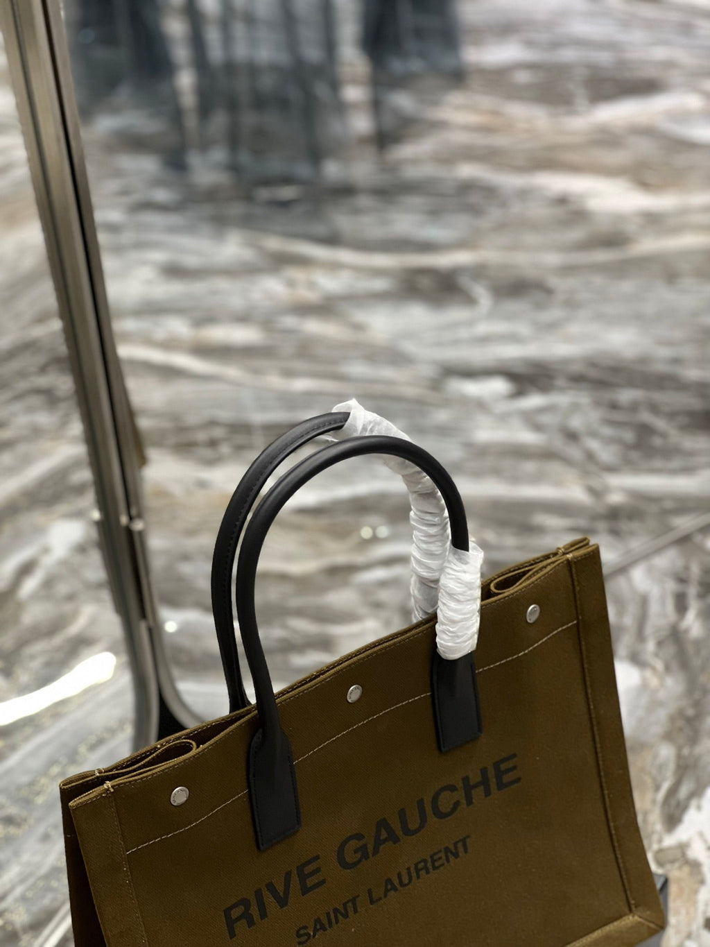 YSSL Rive Gauche Small Tote Bag In Linen Khaki Brown For Women 15in/39cm YSL