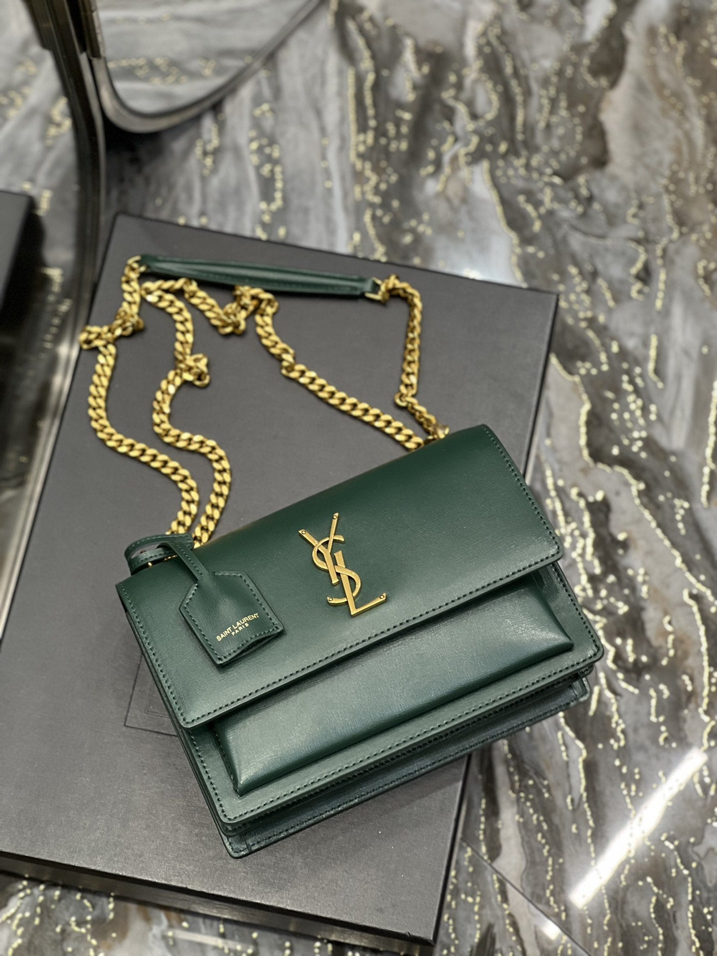 YSSL Sunset Medium Chain Bag For Women 8in/22cm Green YSL
