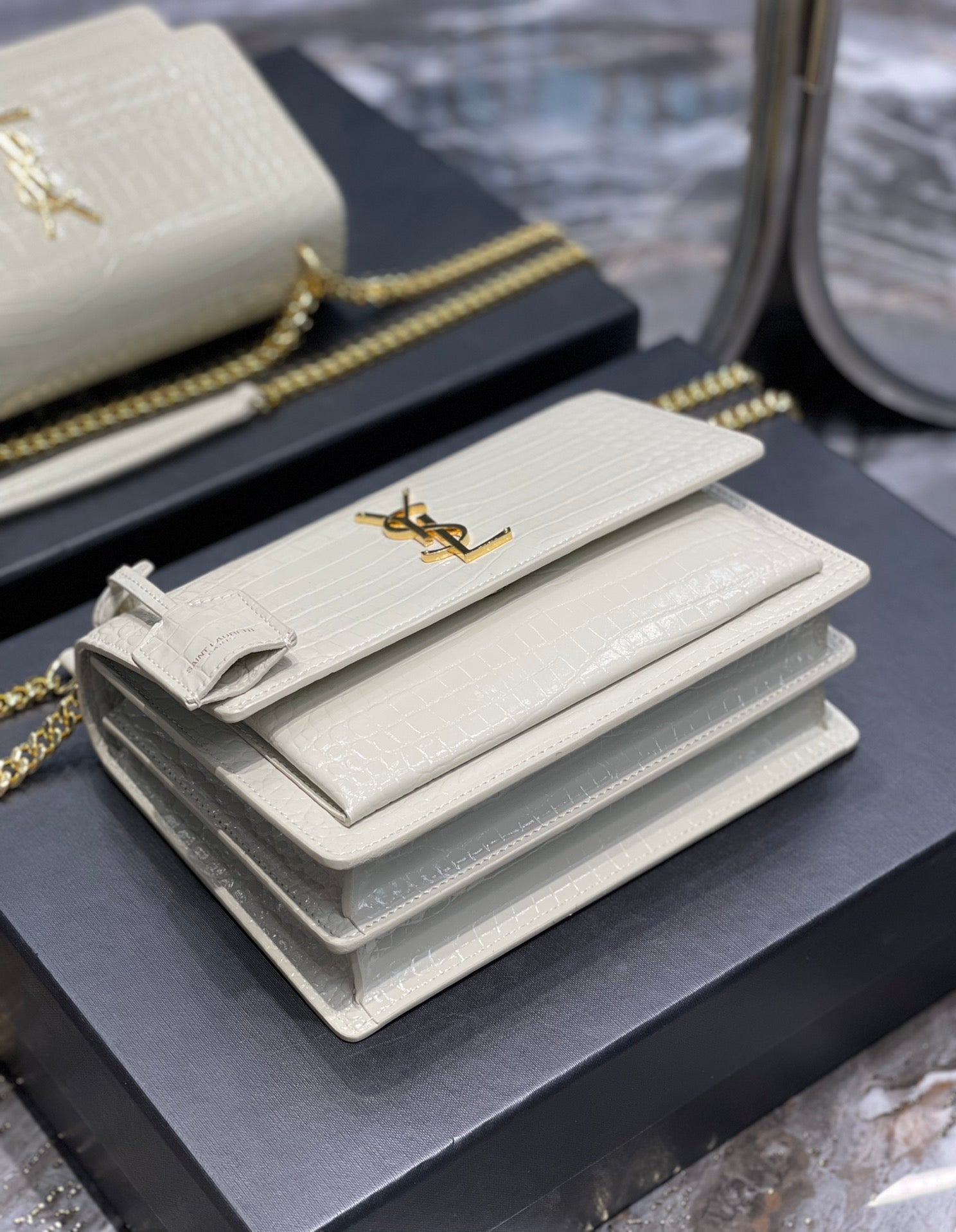 YSSL Sunset Medium Chain Bag For Women 8in/22cm White YSL 442906DND0J9207