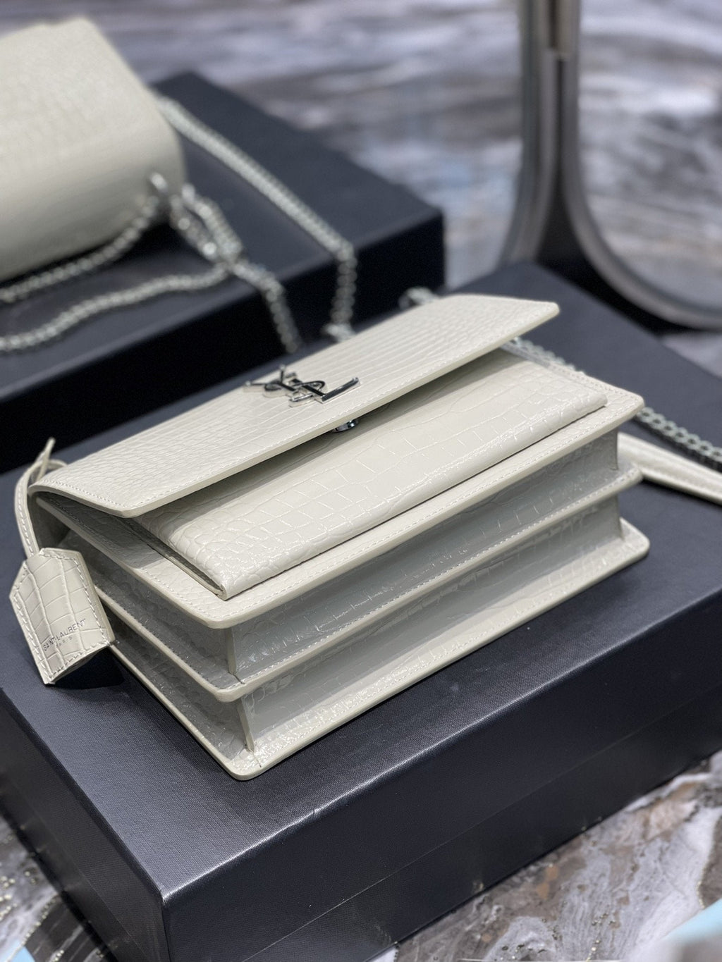 YSSL Sunset Medium Chain Bag For Women 8in/22cm White YSL 442906DND0N9207
