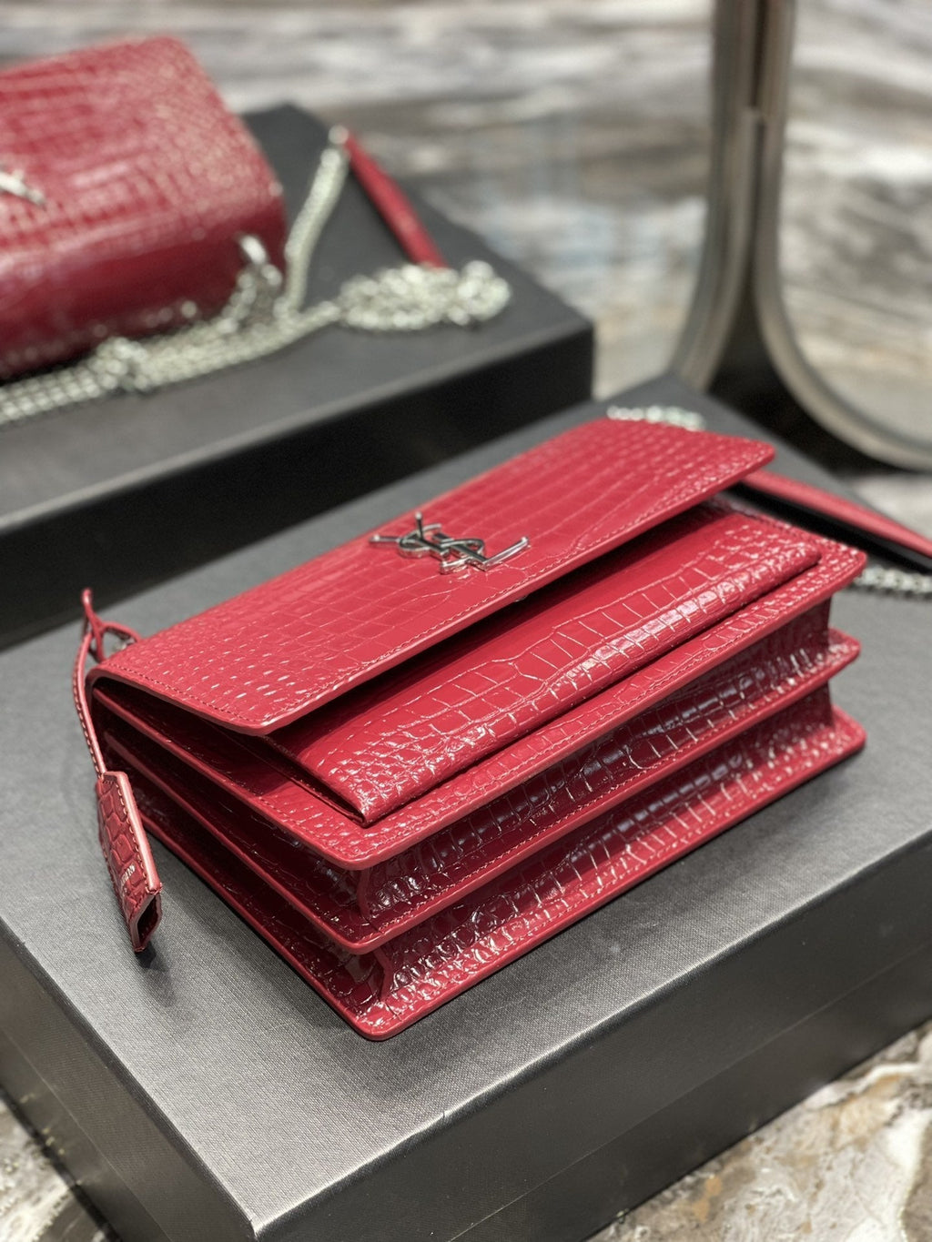 YSSL Sunset Medium Chain Bag Red For Women 8in/22cm YSL