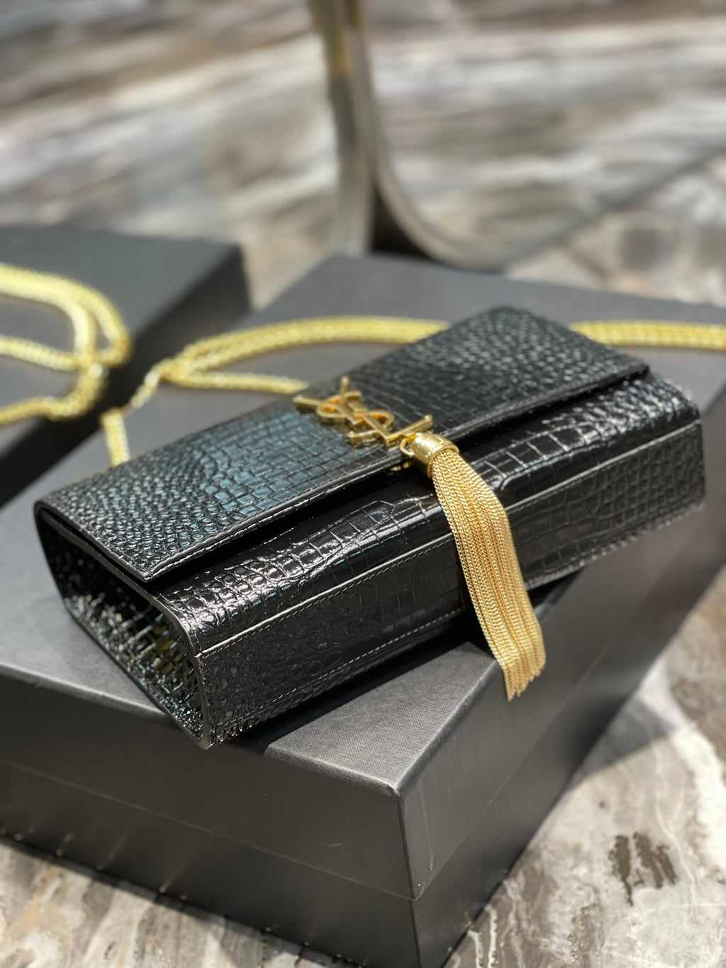 Top Quality Kata MeTop Qualityum Chain Bag Black With Tassel For Women 9.4in/24cm YSL 354119DND0J1000