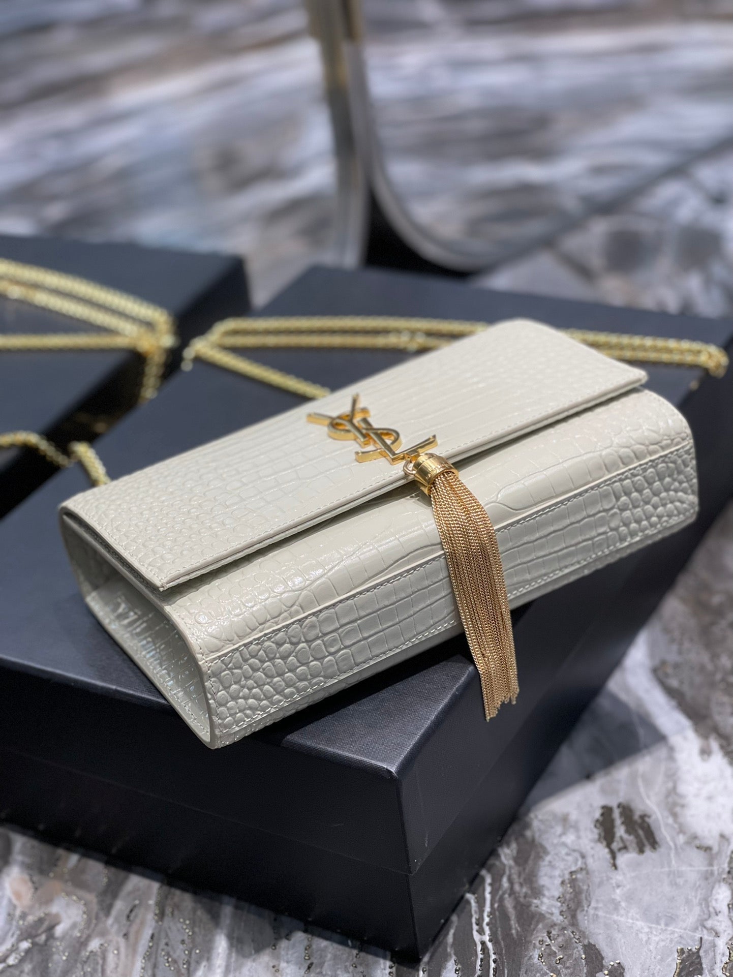 Top Quality Kata MeTop Qualityum Chain Bag White  With Tassel For Women 9.4in/24cm YSL 354119DND0J9207