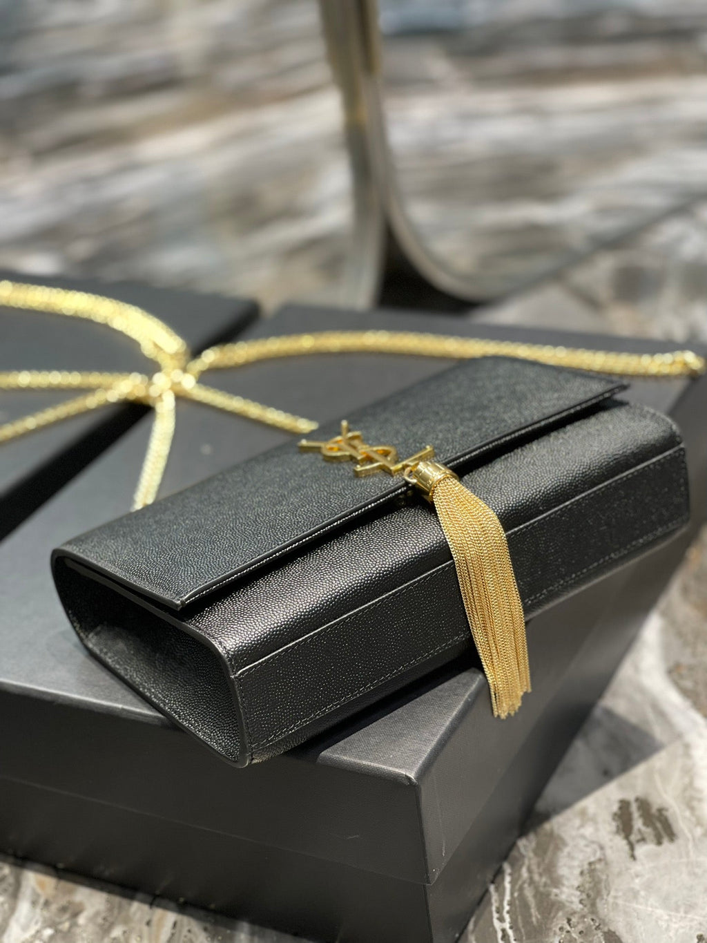 Top Quality Kata MeTop Qualityum Chain Bag Black With Tassel For Women 9.4in/24cm YSL 354119BOW0J1000