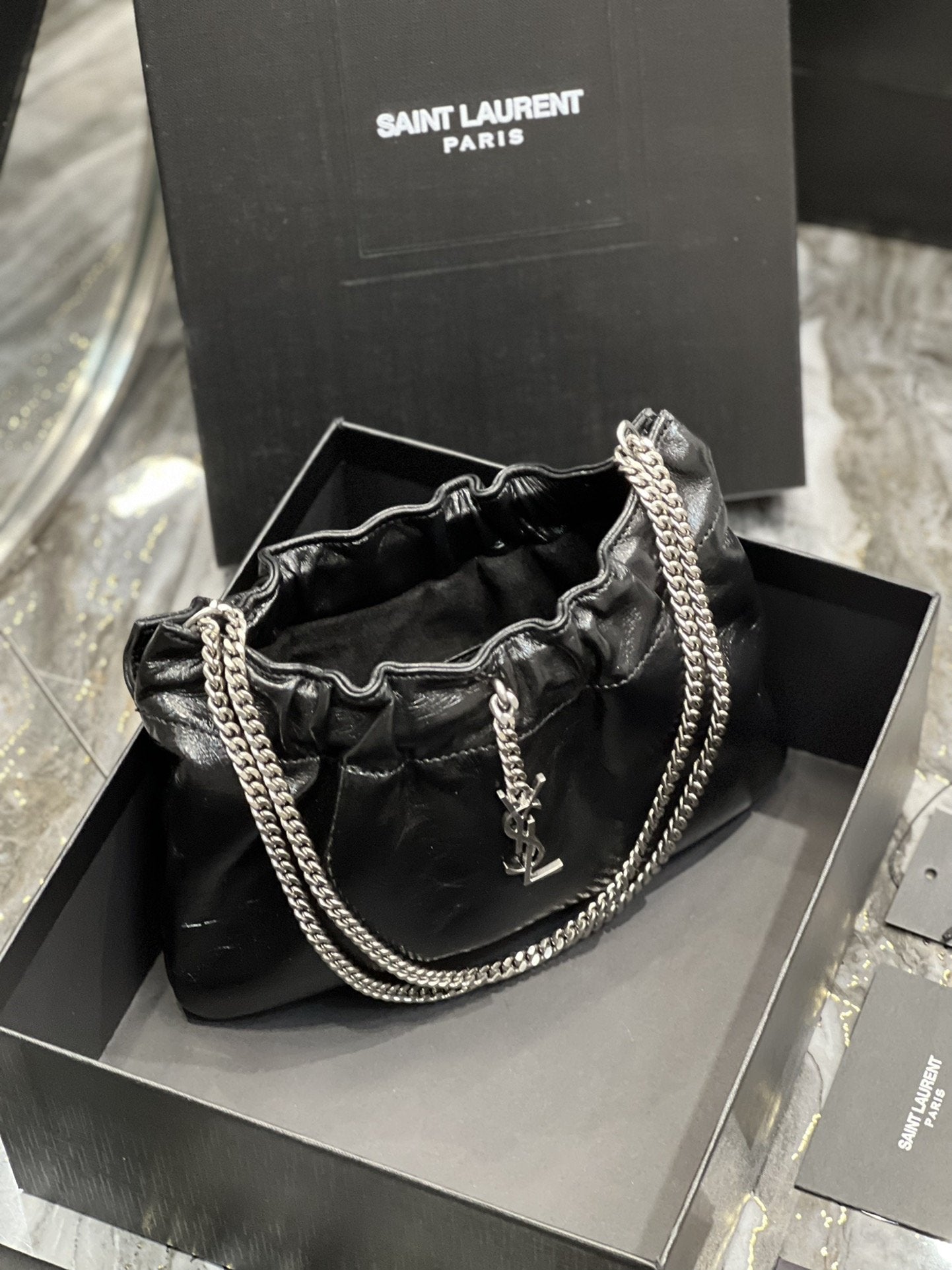 Top Quality Hobo Mini Bag Black With Silver Hardware For Women 9.4in/24cm YSl