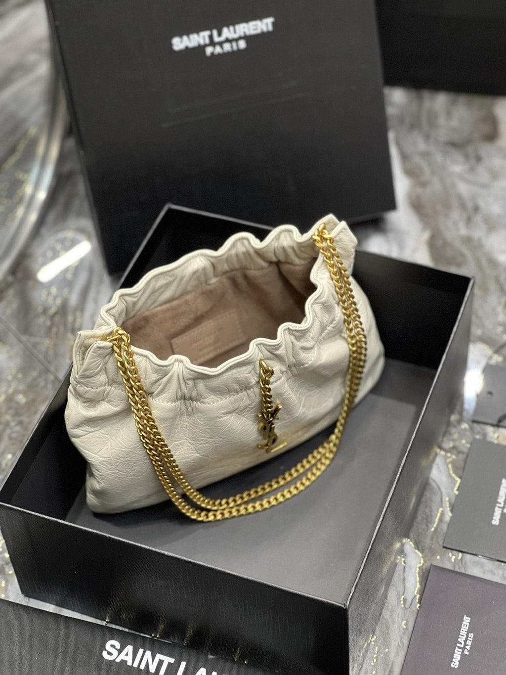 YSSL Hobo Mini Bag White With Bronze Toned Hardware For Women 9in/24cm YSl