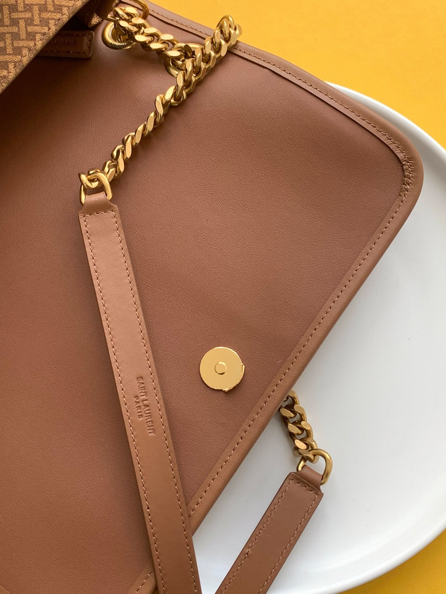 YSSL Niki Medium Chain Bag Brown In  Crinkled With Gold Toned Hardware For Women 11in/28cm YSL