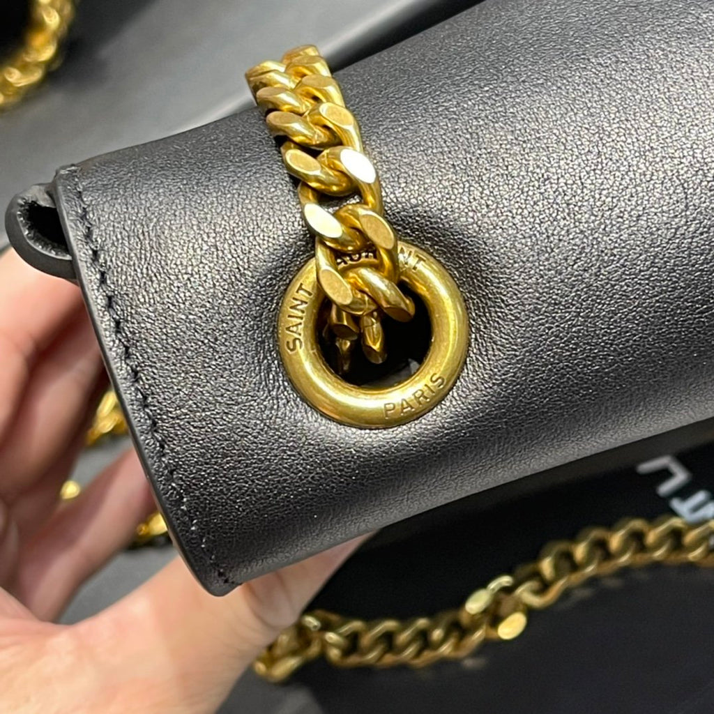 YSSL Kate Medium Reversible Chain Bag Black In Suede With Gold Hardware For Women 11in/29cm YSL