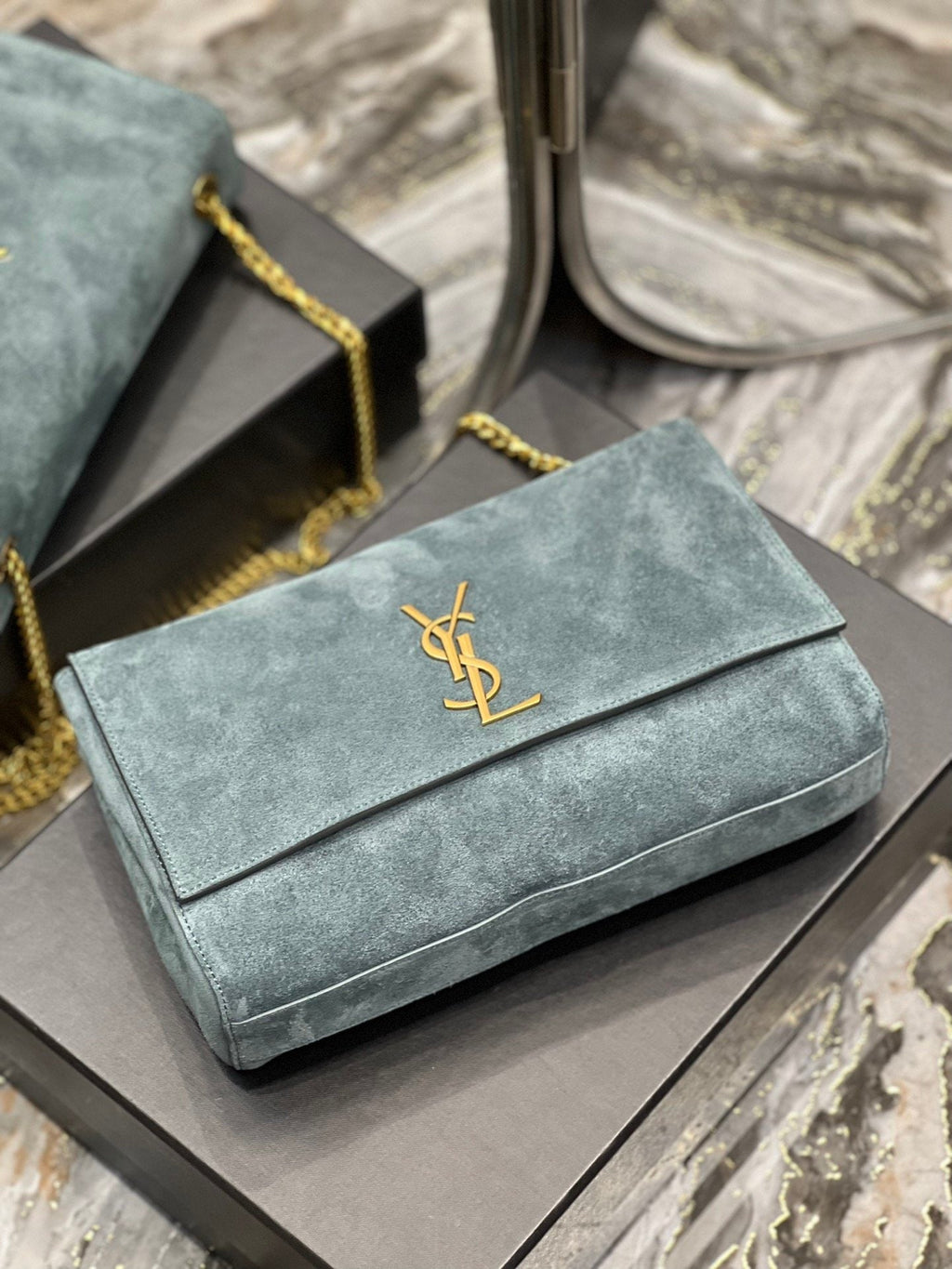 YSSL Kate Medium Reversible Chain Bag In Suede With Gold Hardware For Women 11in/29cm YSL