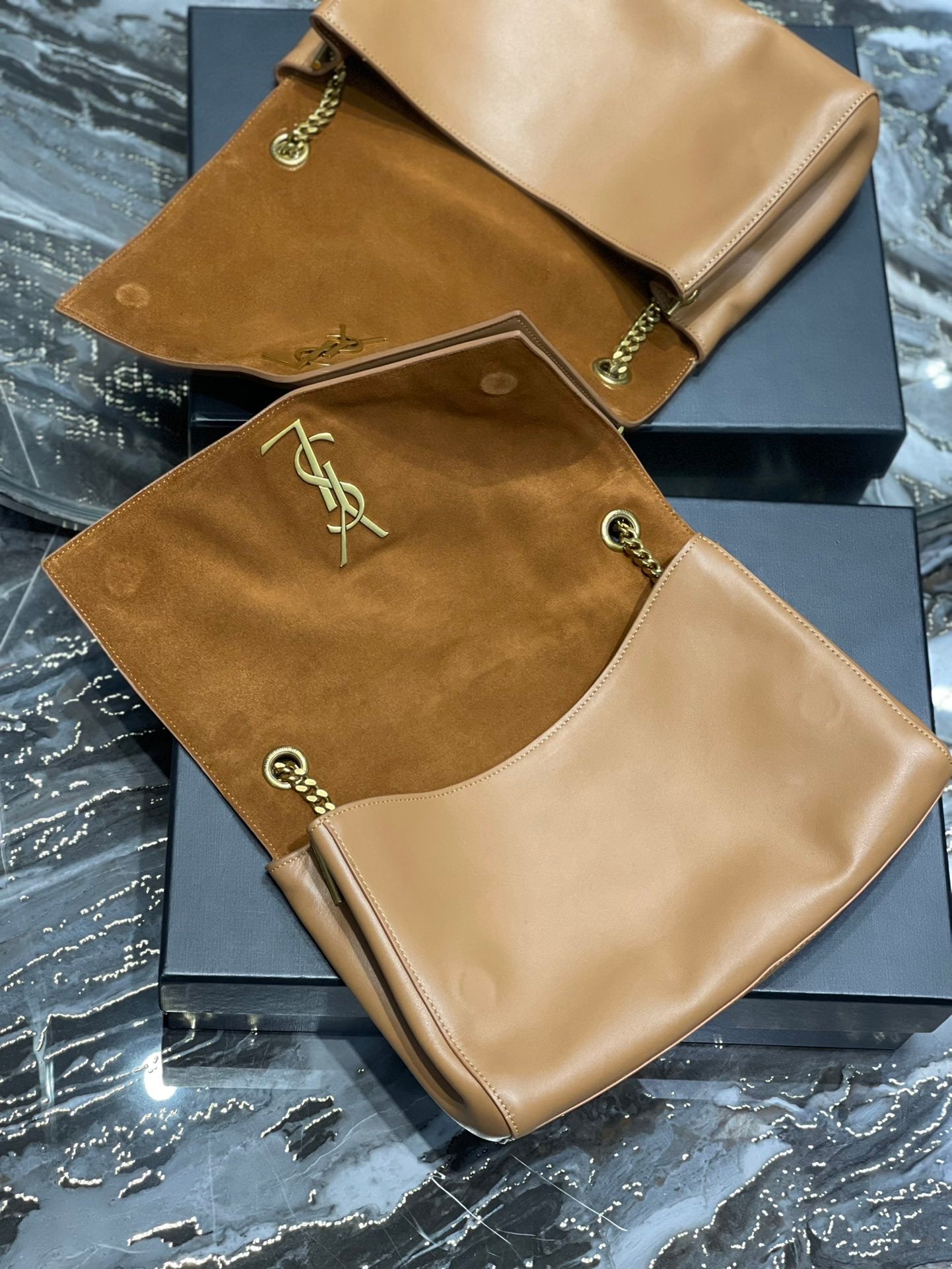 YSSL Kate Medium Reversible Chain Bag Brown In Suede With Gold Hardware For Women 11in/29cm YSL
