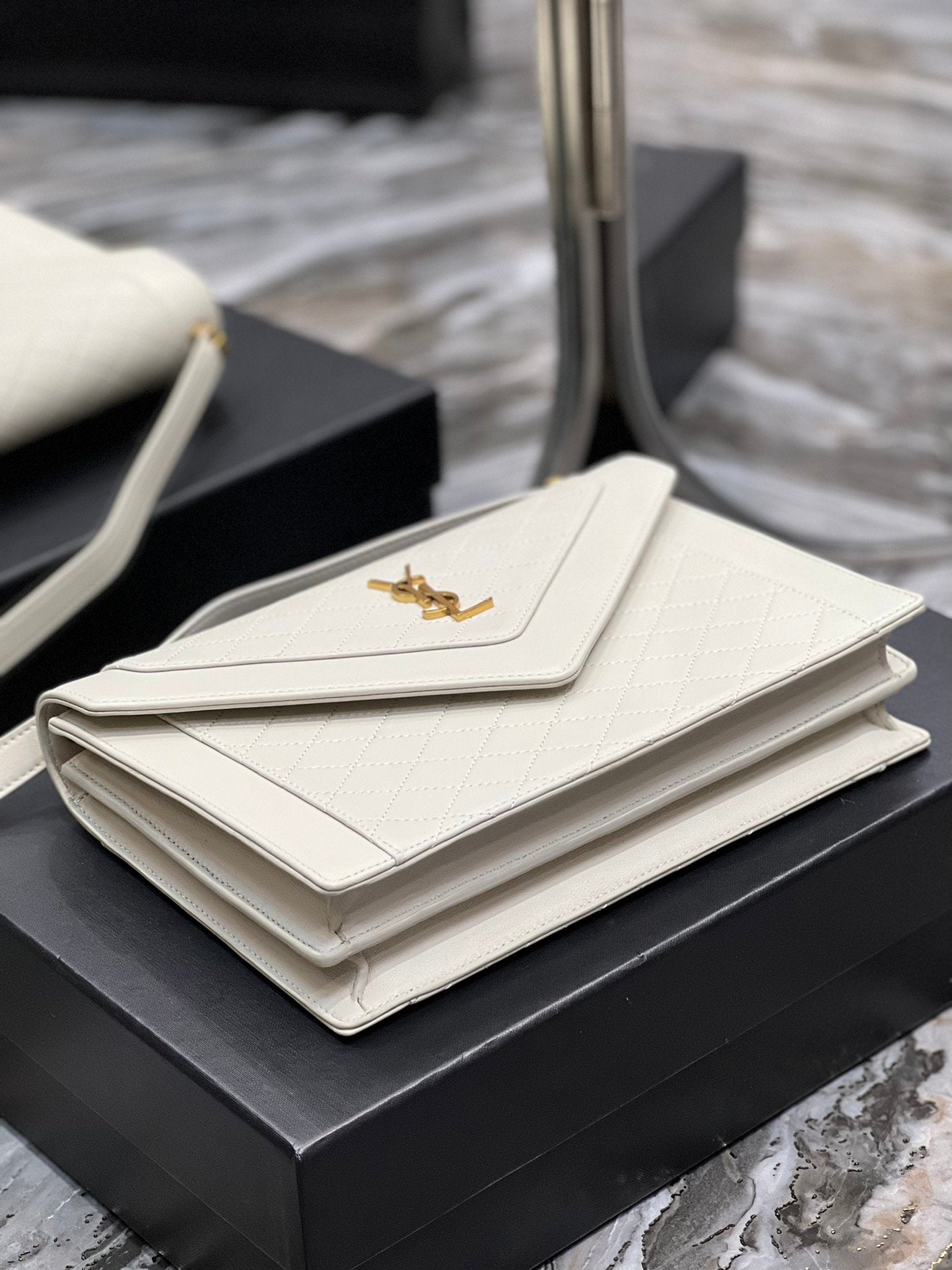 YSSL Gaby Satchel Bag In White With Gold Toned Hardware For Women 10in/26cm YSl 6688631EL079207