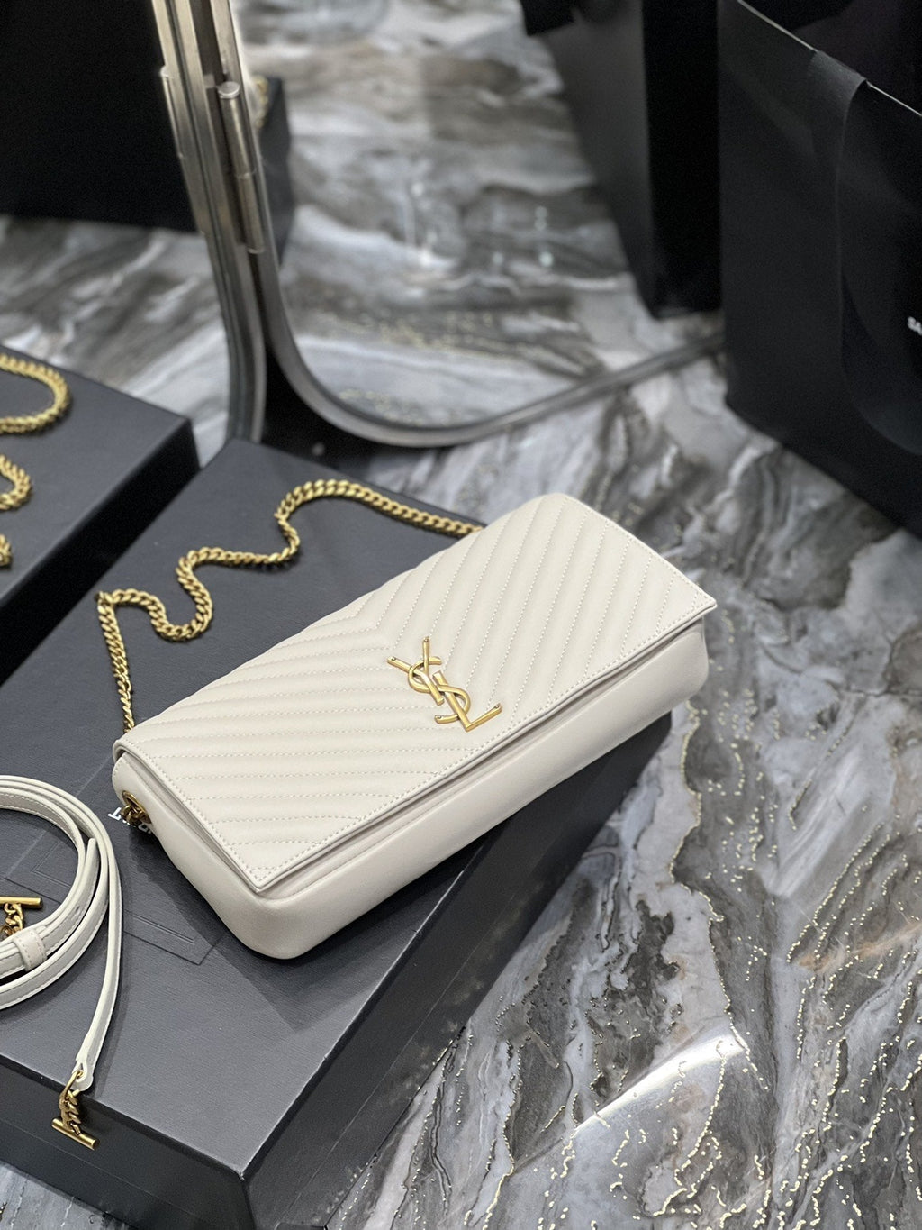 YSSL Kata 99 Chain Bag White With Gold Hardware For Women 10in/26cm YSL
