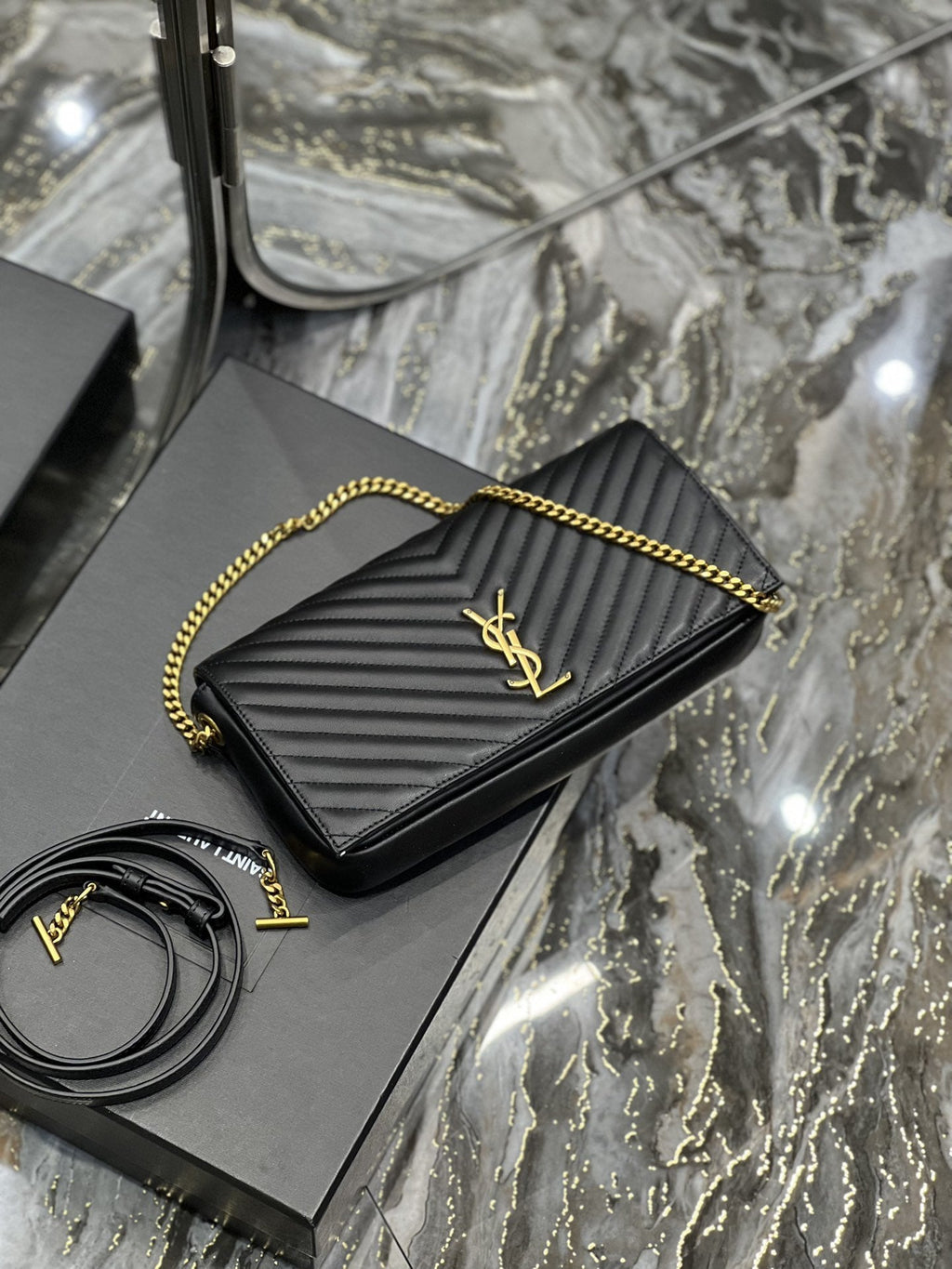 YSSL Kata 99 Chain Bag Black With Gold Hardware For Women 10in/26cm YSL