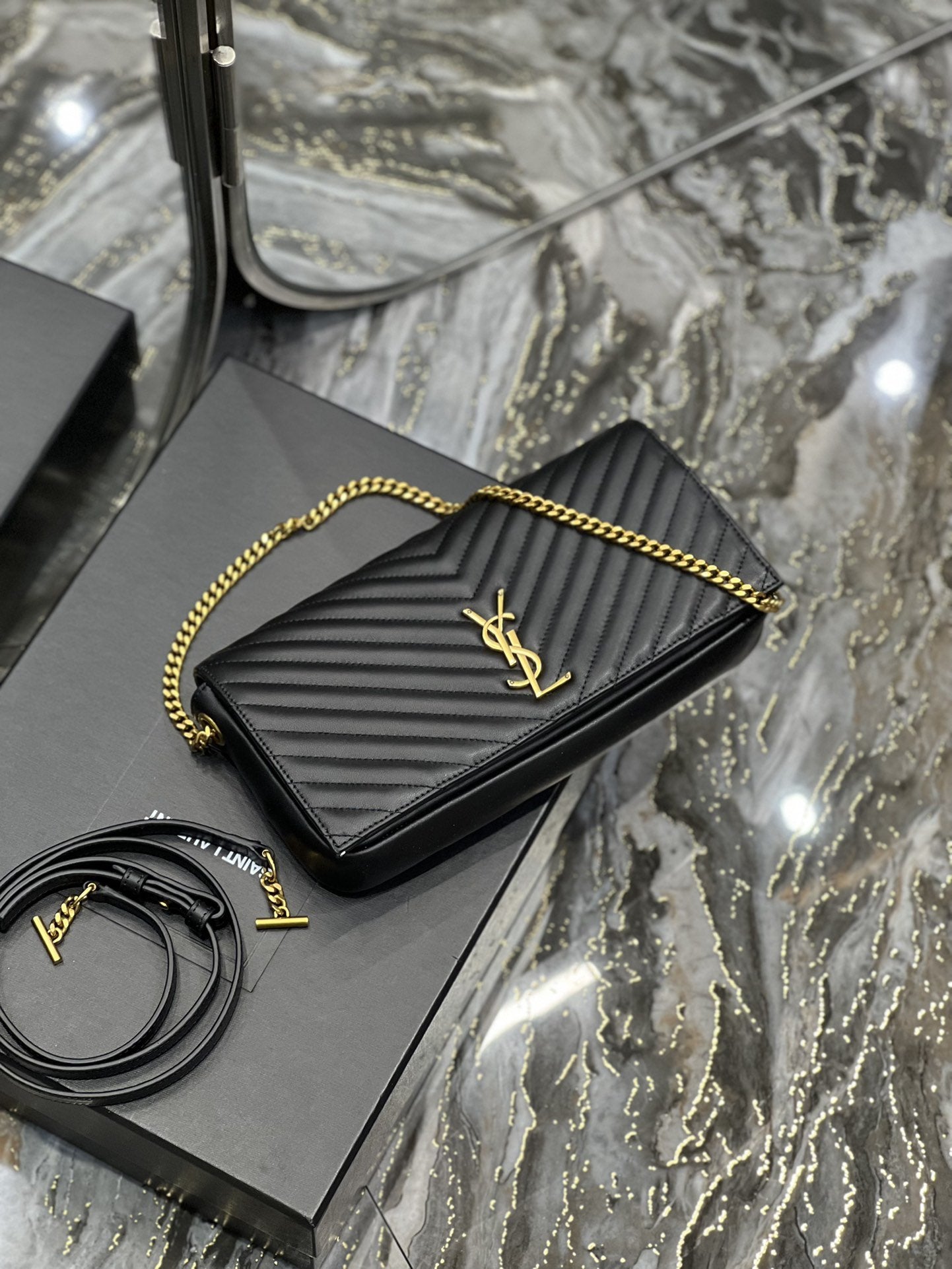 YSSL Kata 99 Chain Bag Black With Gold Hardware For Women 10in/26cm YSL
