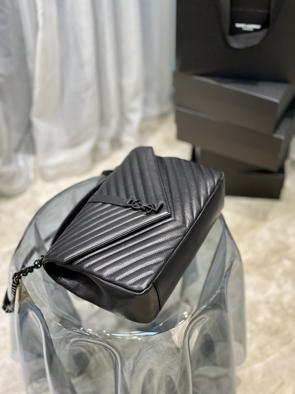 YSSL College Large Chain Bag Black With Metal Toned Hardware For Women 12in/32cm YSL 600278BRM081000