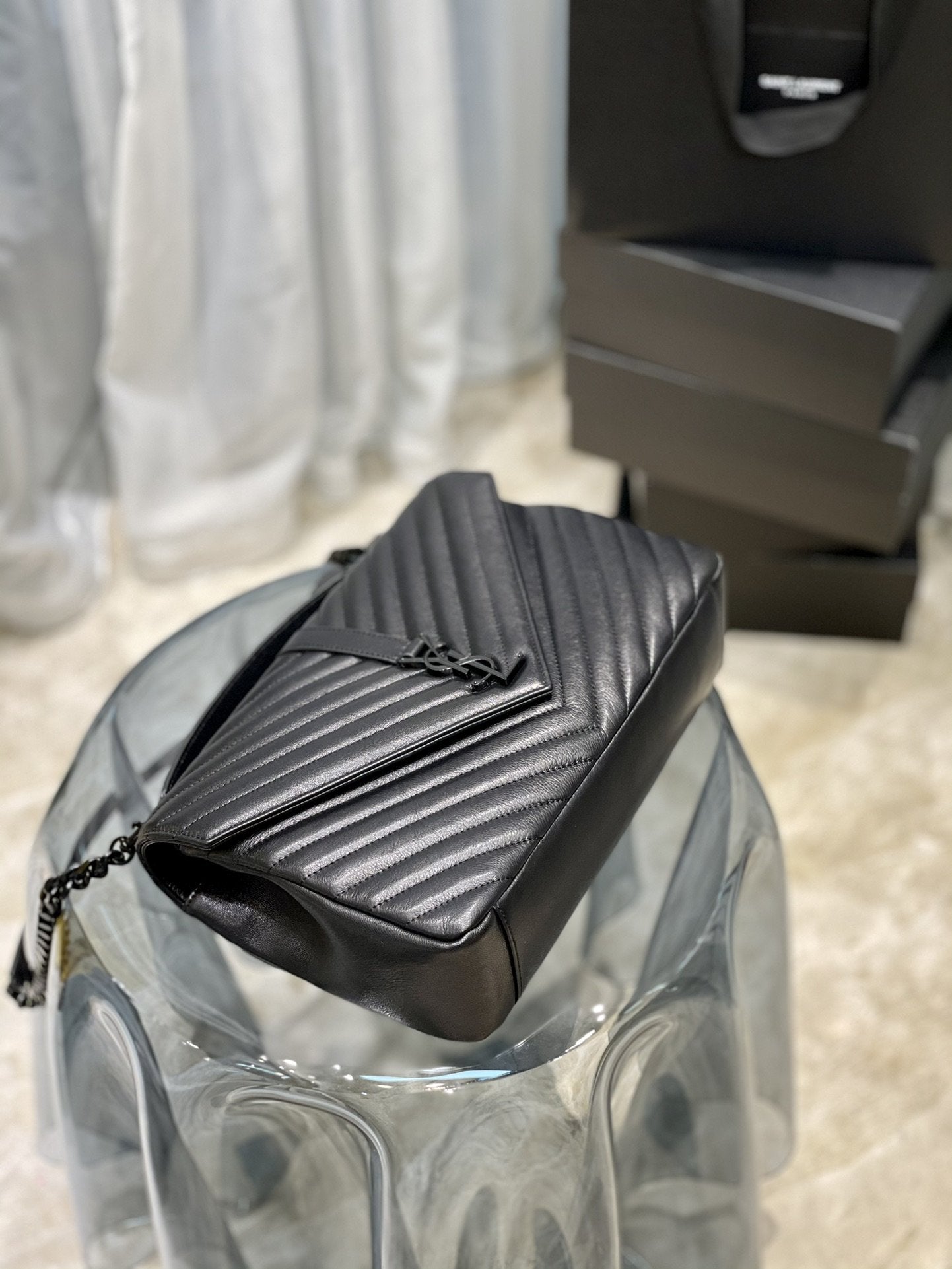 YSSL College Large Chain Bag Black With Metal Toned Hardware For Women 12in/32cm YSL 600278BRM081000