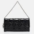 Dior Black Cannage  Leather Lady Dior Wallet On Chain