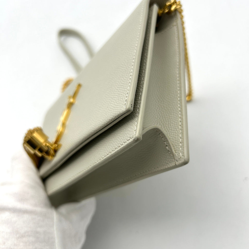 Pre-owned SAINT LAURENT Grain De Poudre Small Classic Monogram Kate Tassel Satchel Crema Soft WD255108