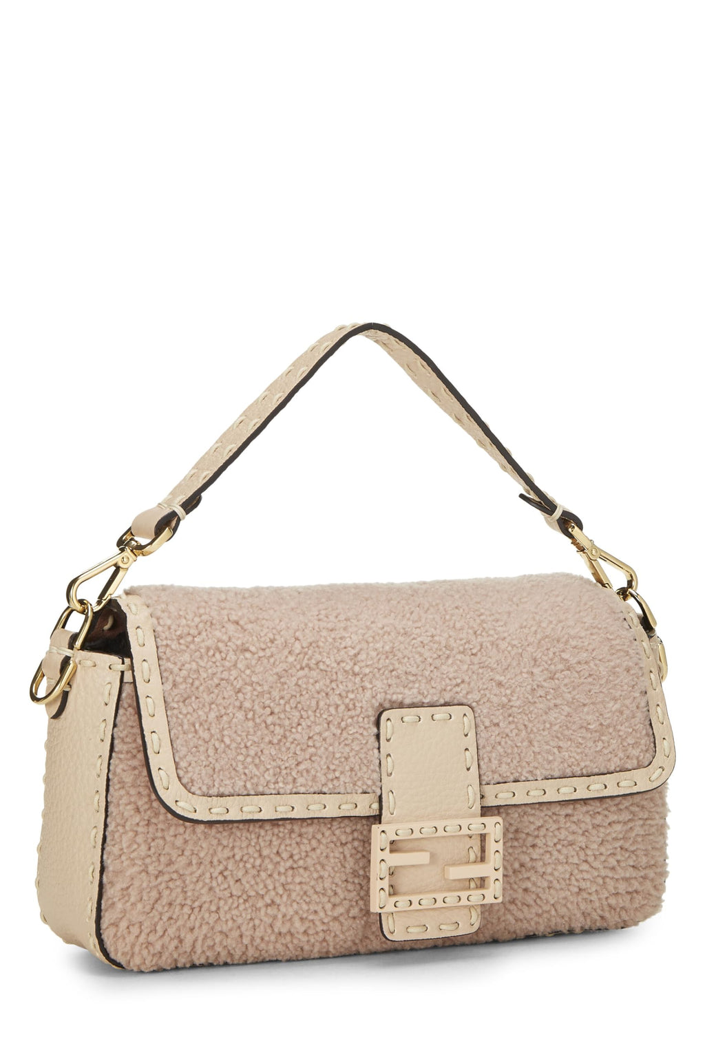 ,  Pink Shearling Baguette Crossbody, Pink