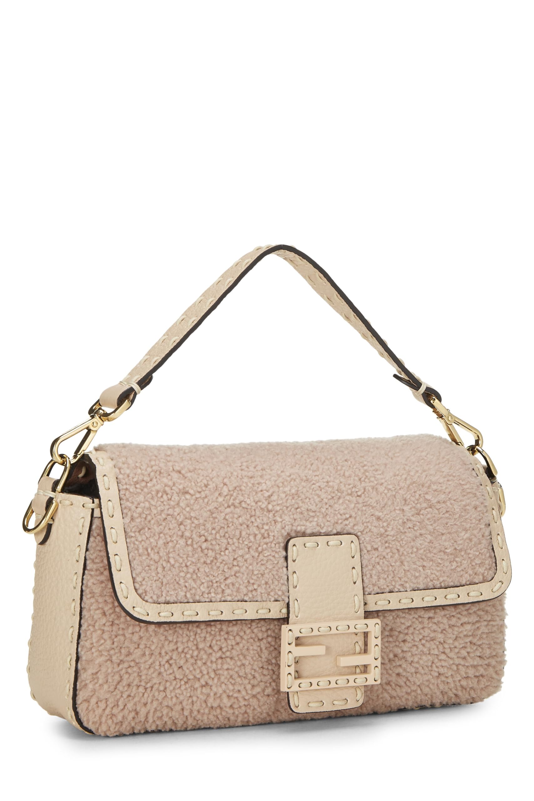 ,  Pink Shearling Baguette Crossbody, Pink