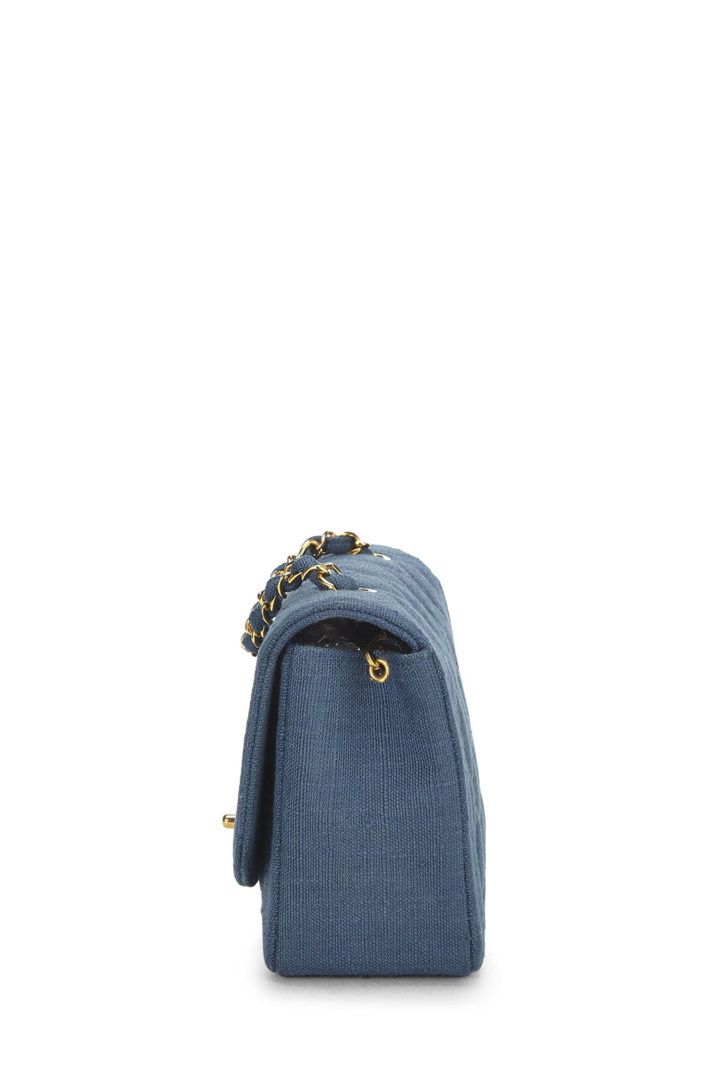 Chanel,  Blue Quilted Linen Classic Double Flap Small, Blue