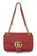 Gucci,  Red Leather GG Marmont MatelassÃƒÆ’Ã‚Â© Shoulder Bag, Red