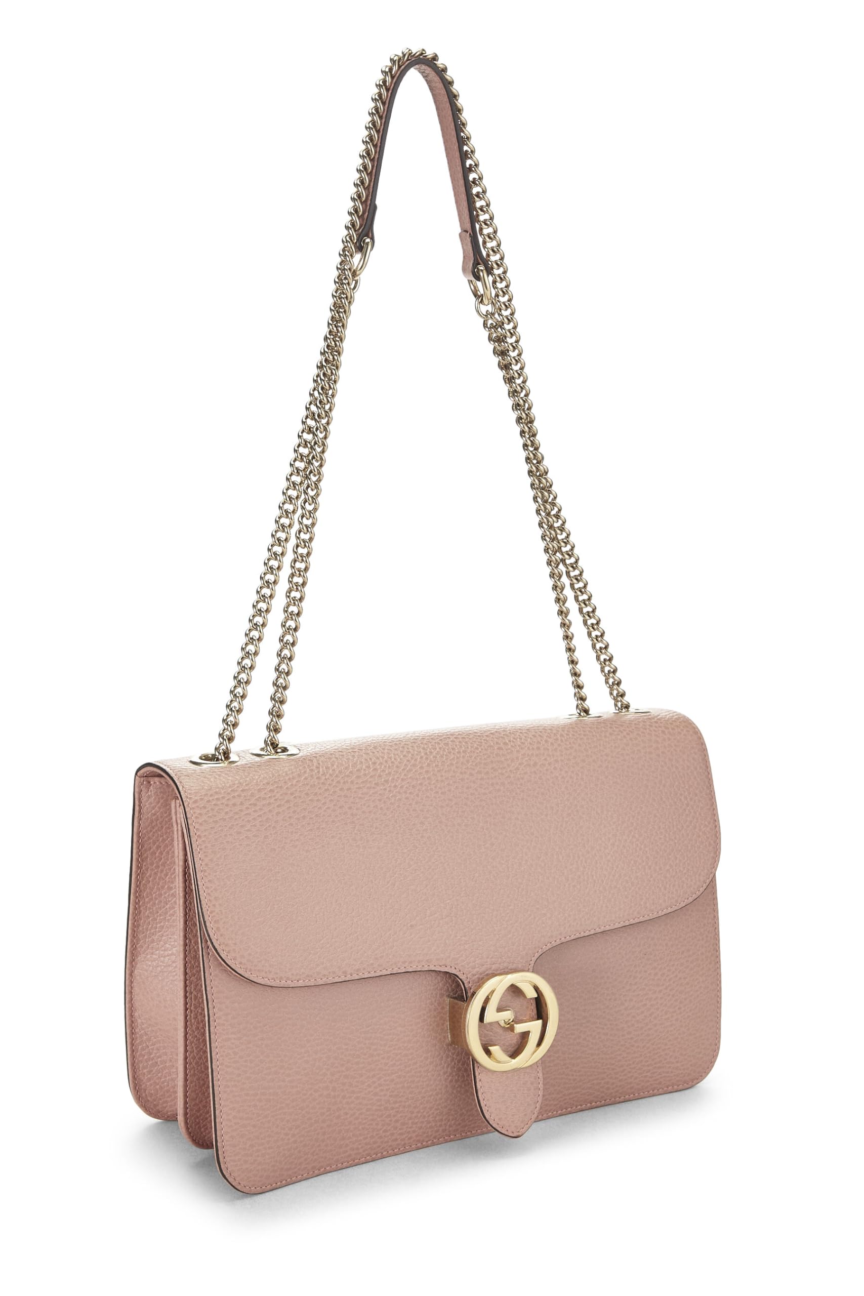 Gucci,  Pink Leather Interlocking Gucci Crossbody Bag, Pink