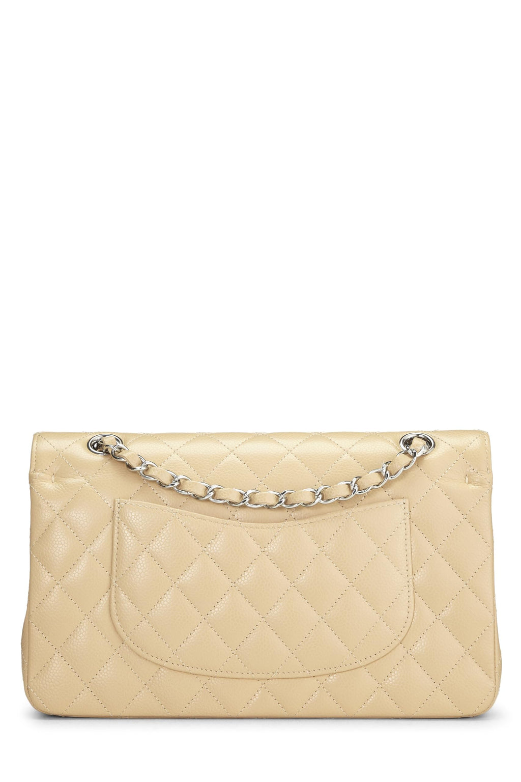 Chanel,  Beige Quilted Caviar Classic Double Flap Medium, Beige