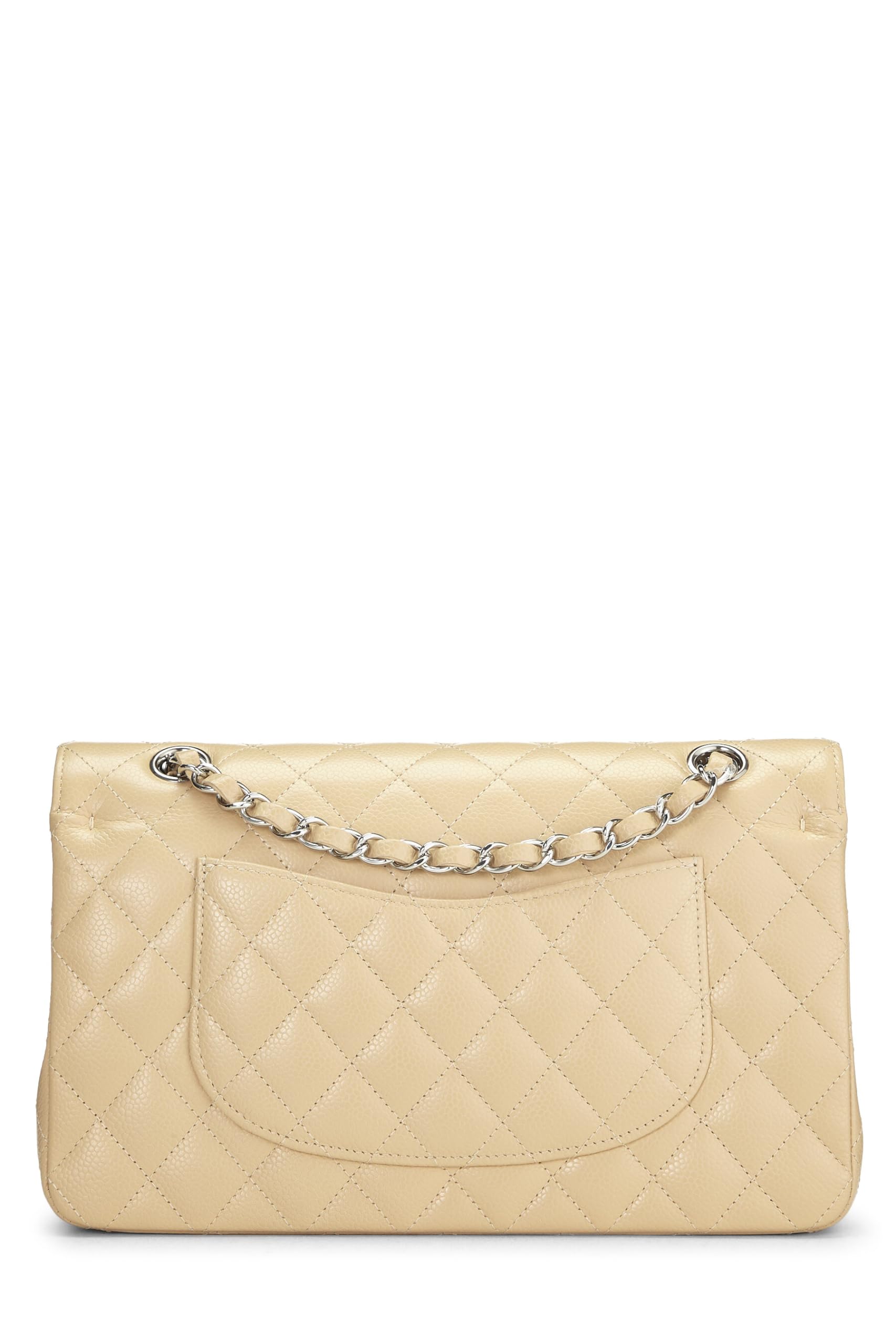 Chanel,  Beige Quilted Caviar Classic Double Flap Medium, Beige