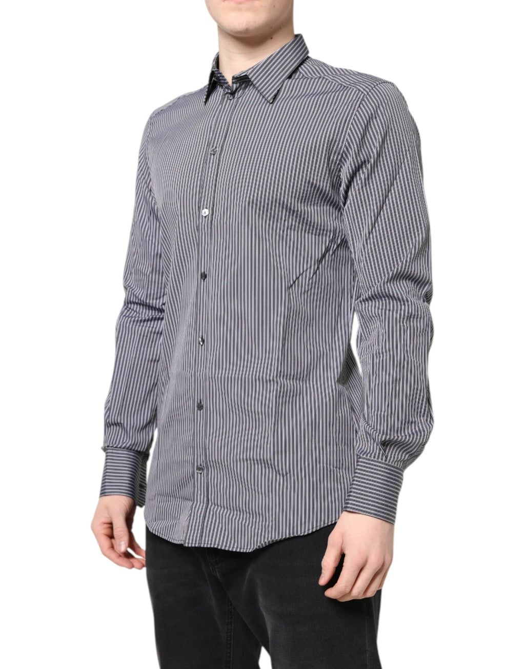 Dolce & Gabbana Black White Striped GOLD Formal Dress Shirt