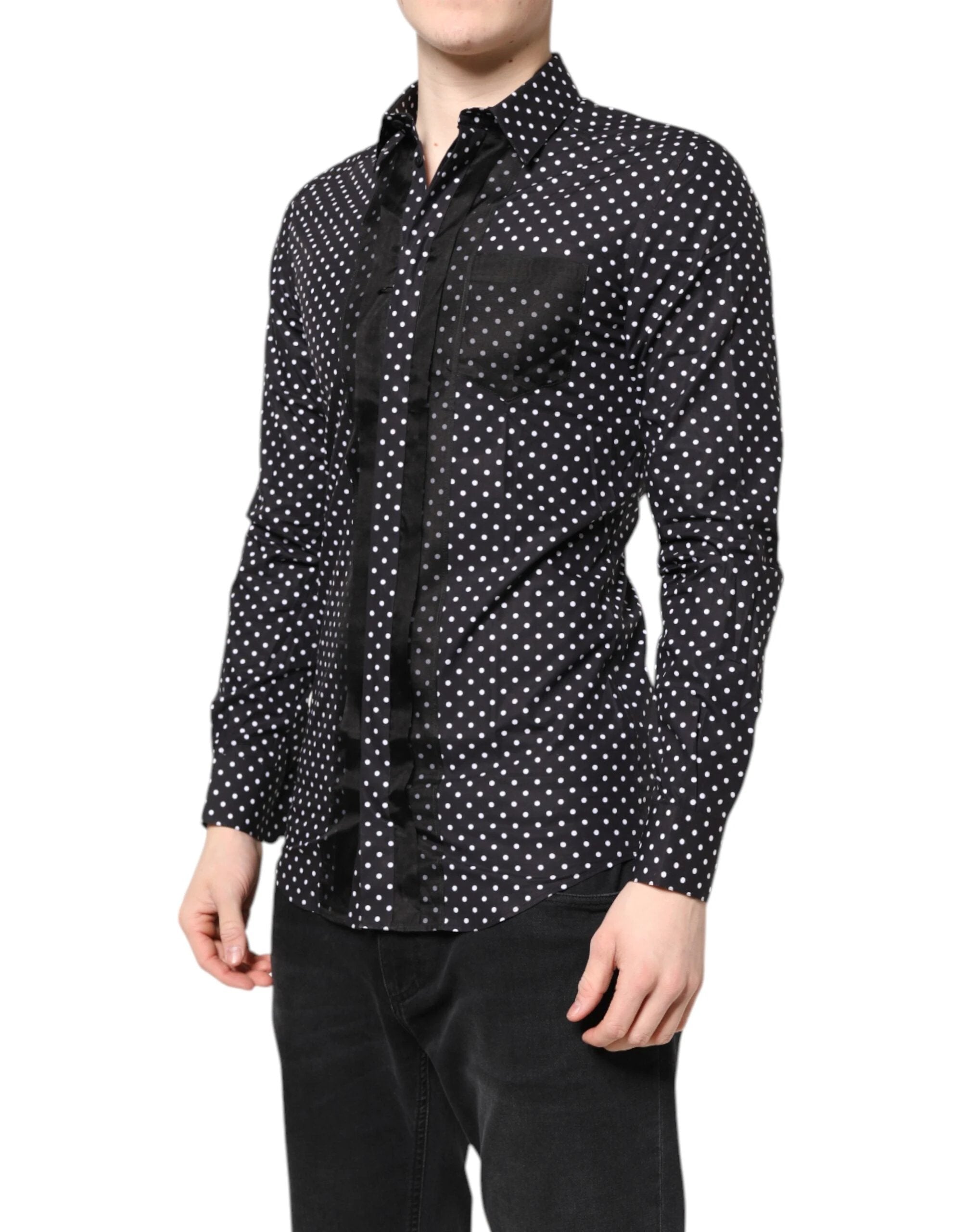 Dolce & Gabbana Black Polka Dot Long Sleeves Gold Formal Shirt
